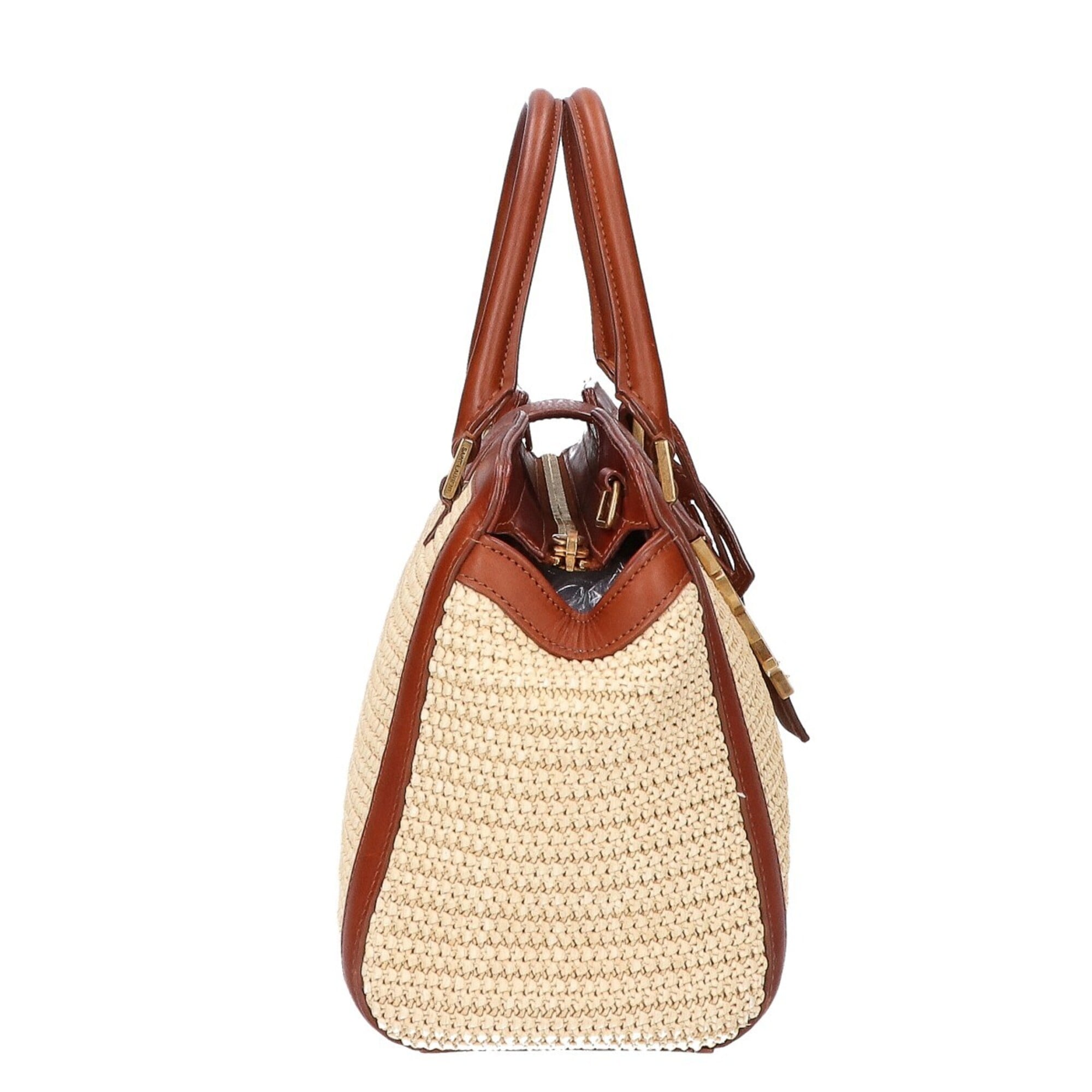 Saint Laurent Beige Brown Raffia Handbag (Pre-Owned)