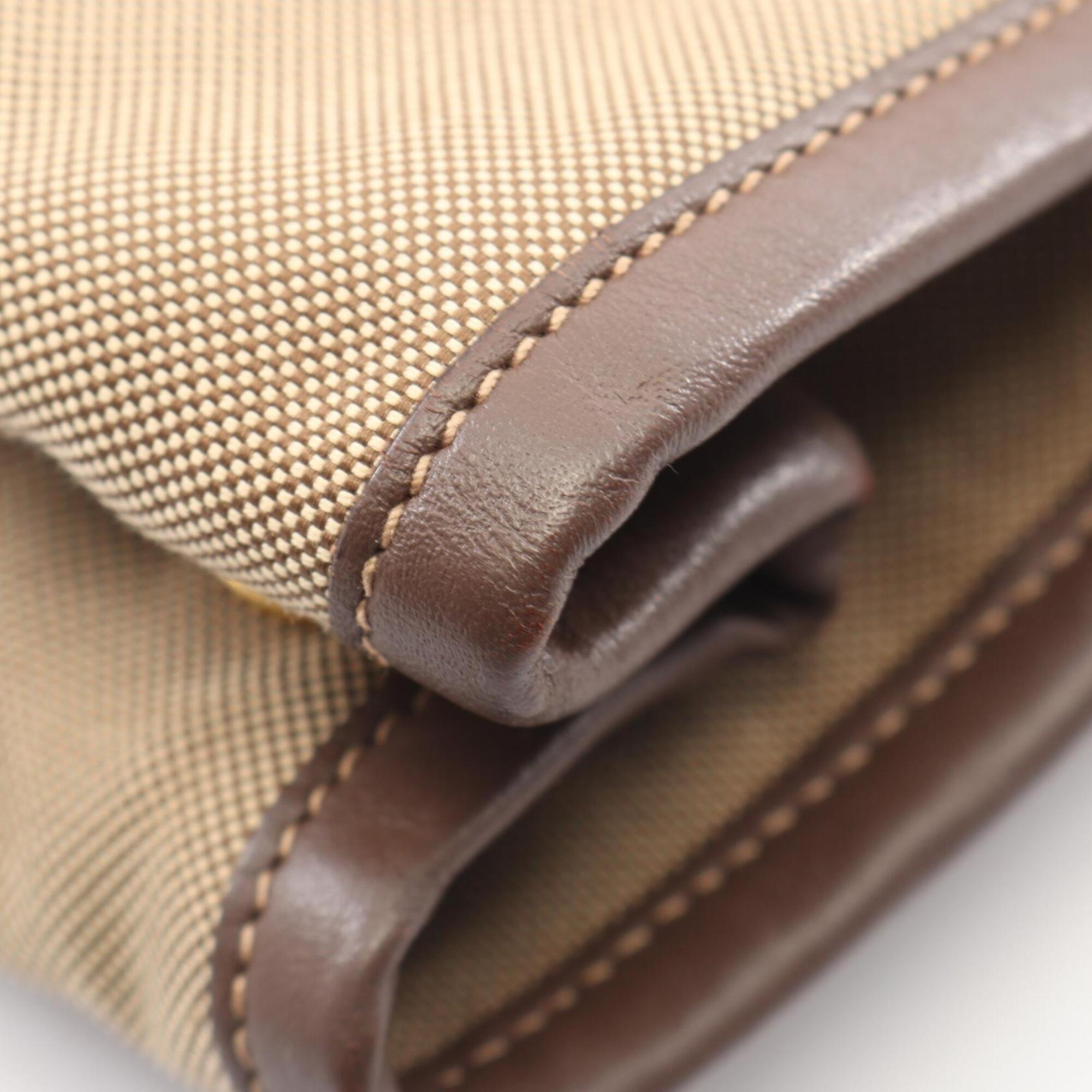 Prada Beige Brown Canvas Leather Handbag (Pre-Owned)