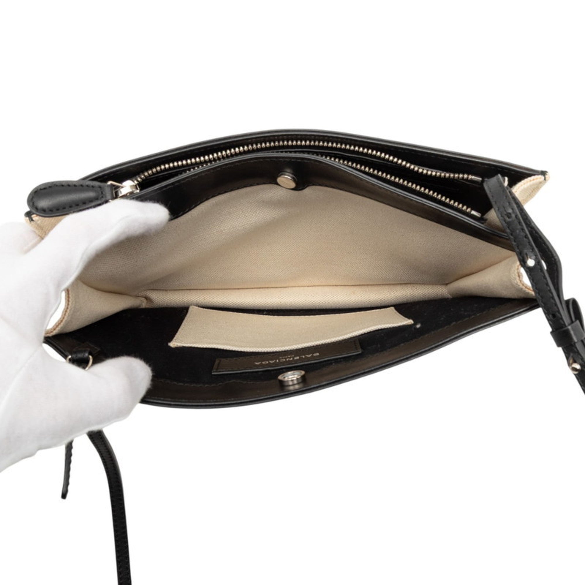 Balenciaga Black Ivory Canvas Leather Shoulder Bag (Pre-Owned)