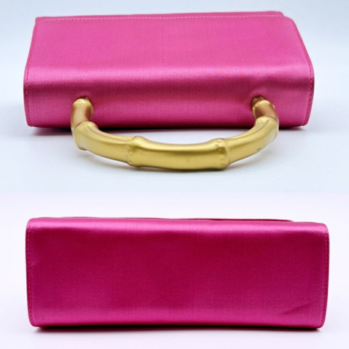 Gucci Gold Pink Bamboo Satin Handbag (Pre-Owned)