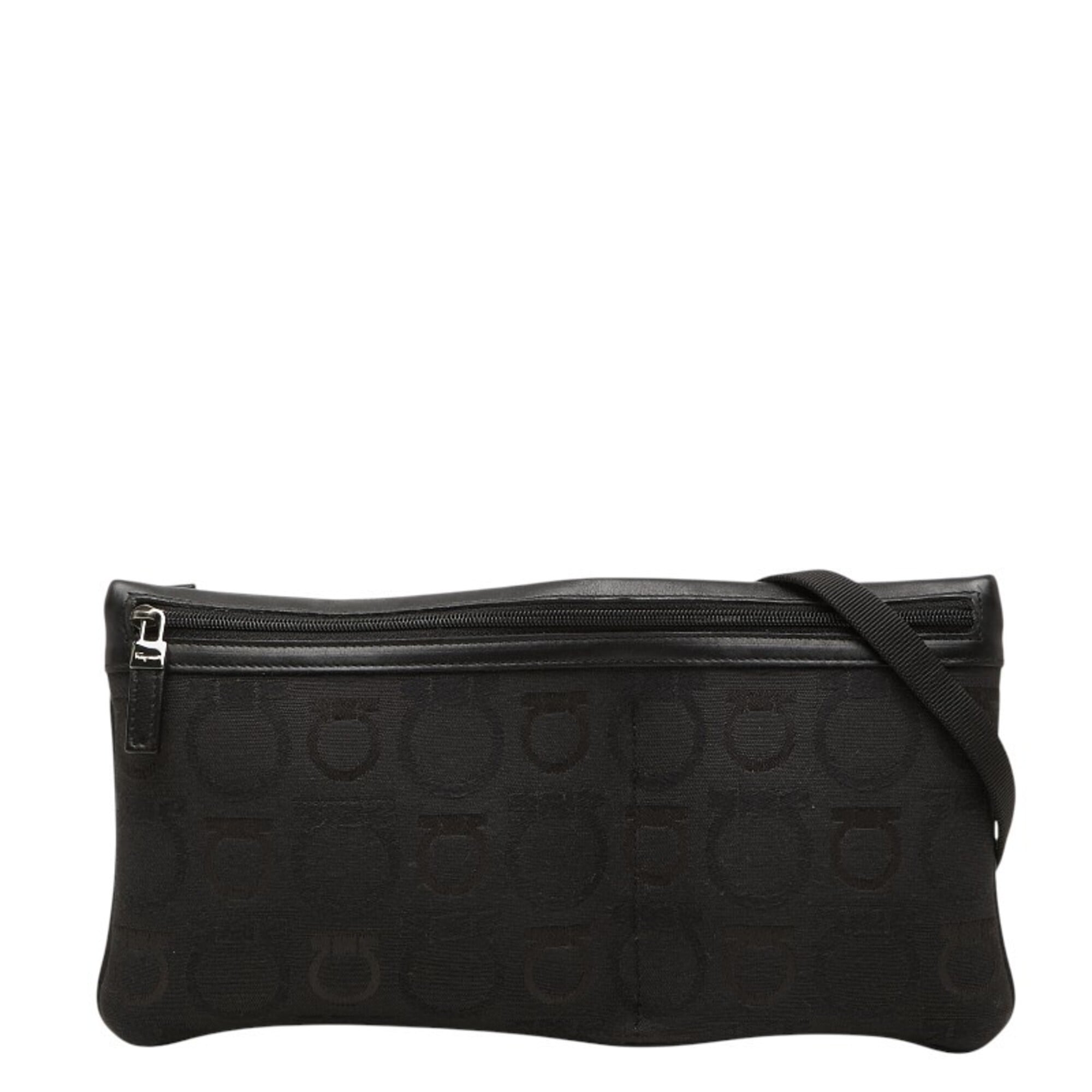 Salvatore Ferragamo Gancini Black Canvas Leather Shoulder Bag (Pre-Owned)