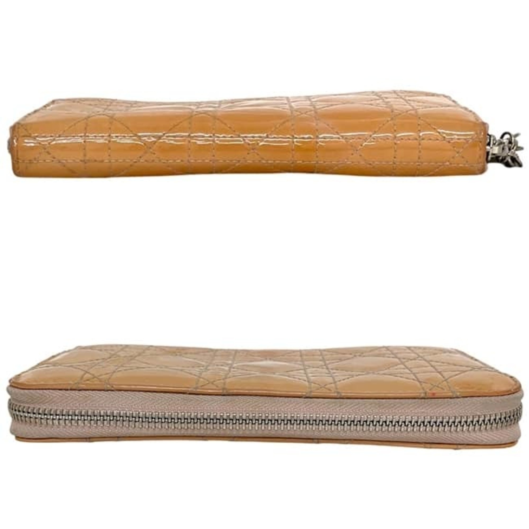 Christian Dior Beige Orange Patent Leather Leather Long Wallet (Bi-Fold) (Pre-Owned)