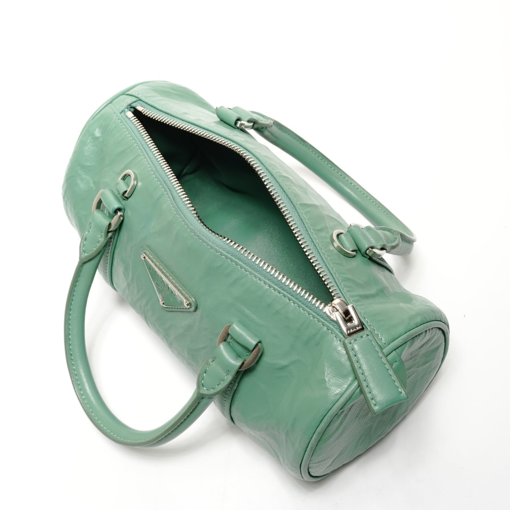 Prada Green Leather Boston Bag Shoulder Bag (Pre-Owned)