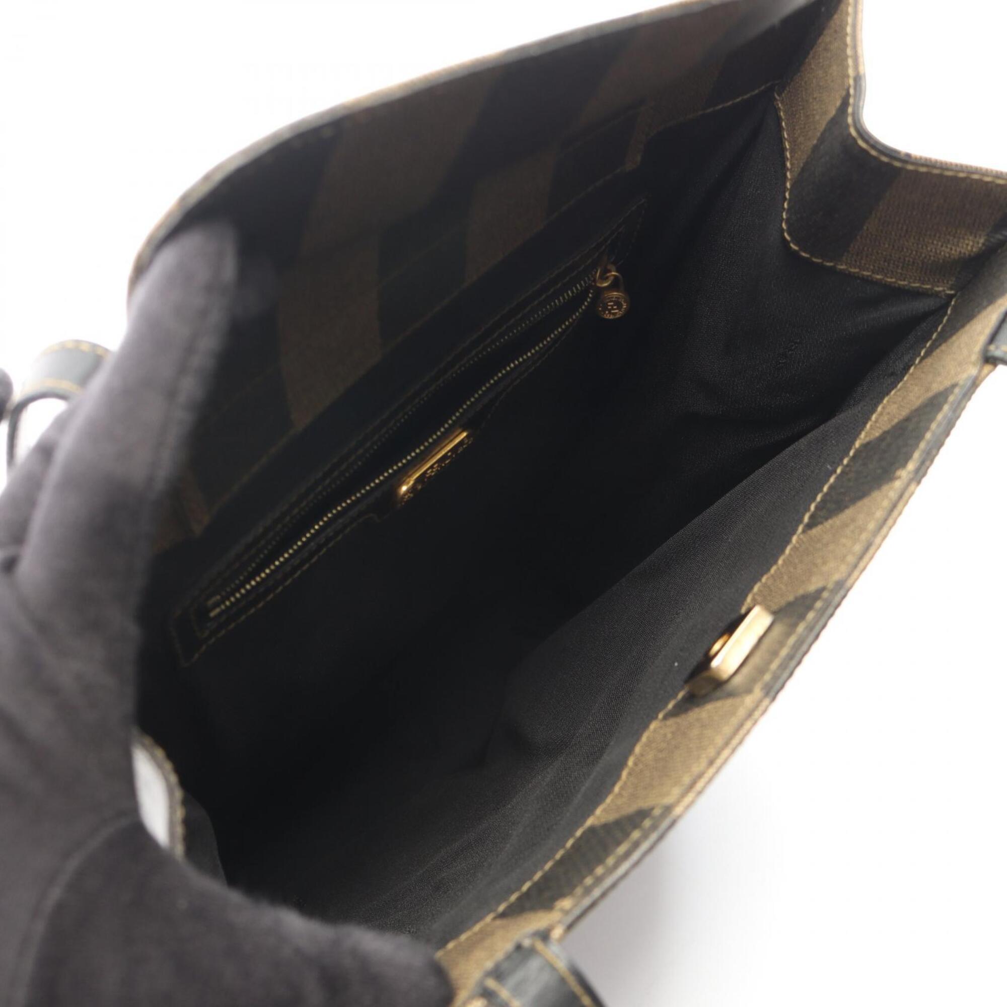 Fendi Black Brown Coated Canvas Leather Handbag Tote Bag (Pre-Owned)
