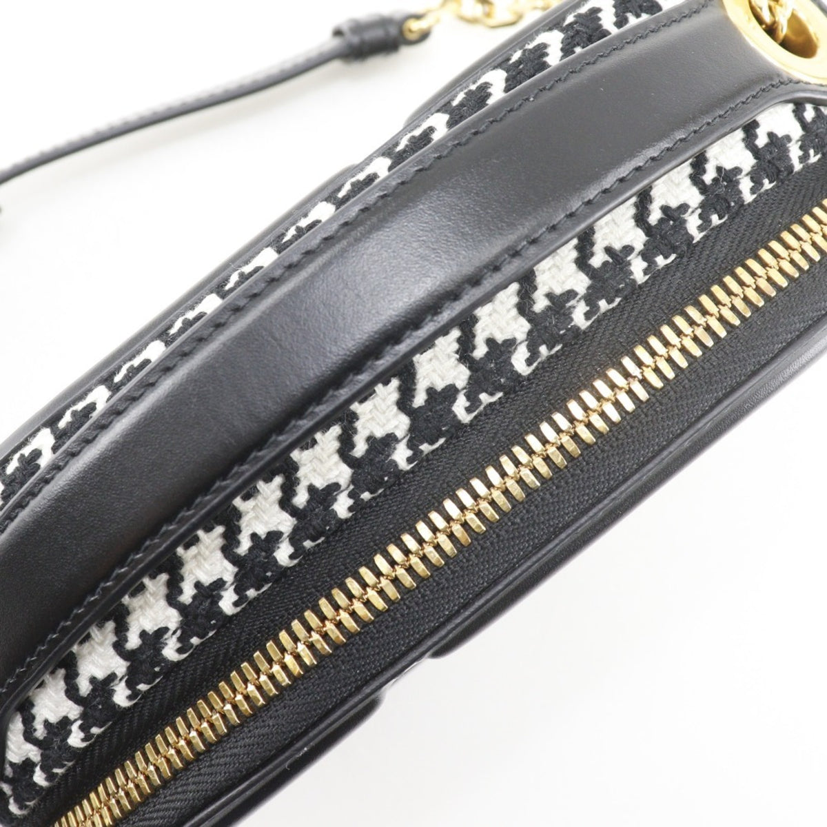 Christian Dior Black White Canvas Leather Shoulder Bag (Pre-Owned)