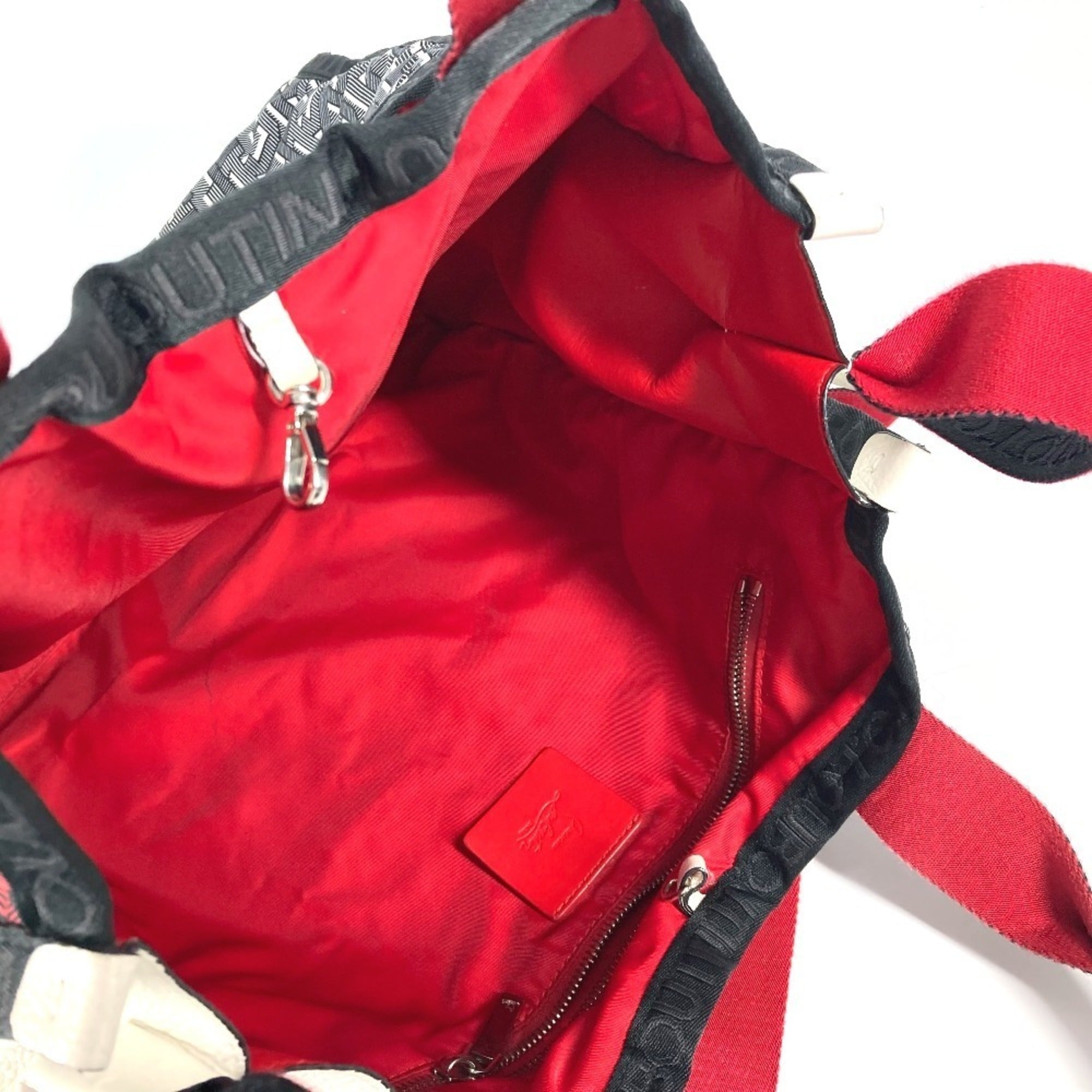 Christian Louboutin Black Red Color White Nylon Handbag Shoulder Bag Tote Bag (Pre-Owned)