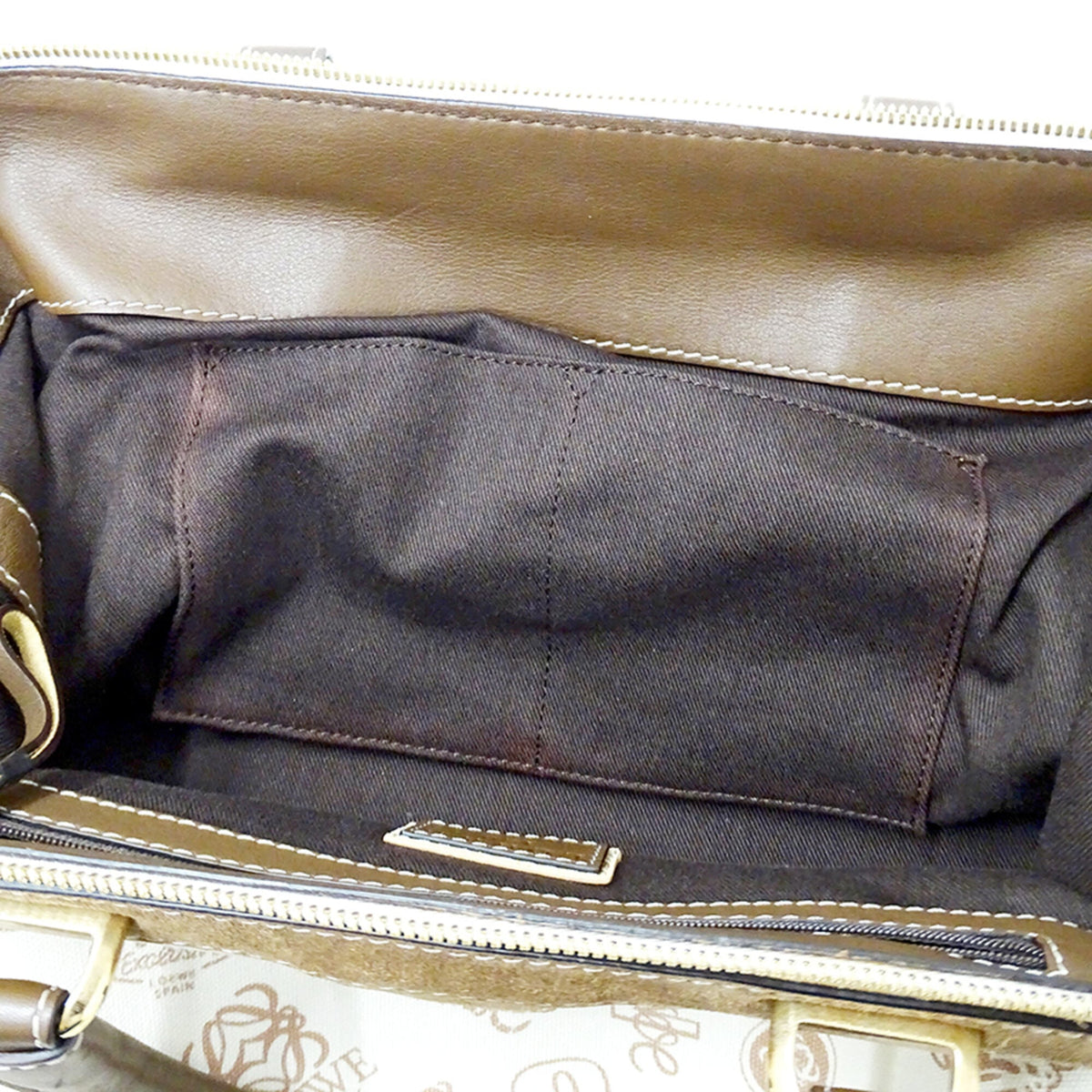 Loewe Beige Brown Canvas Boston Bag Handbag (Pre-Owned)