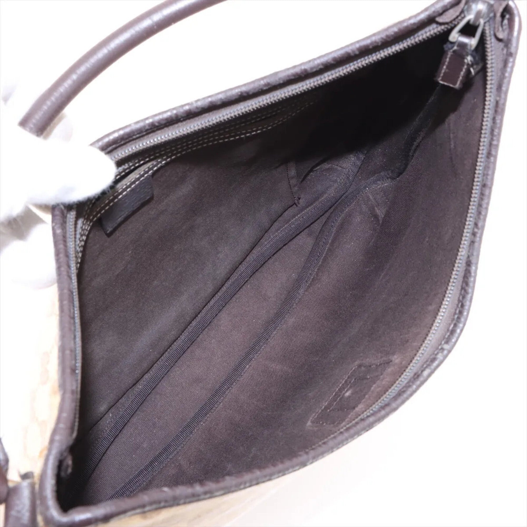 Gucci Brown Leather Coated Canvas Handbag Shoulder Bag Tote Bag (Pre-Owned)