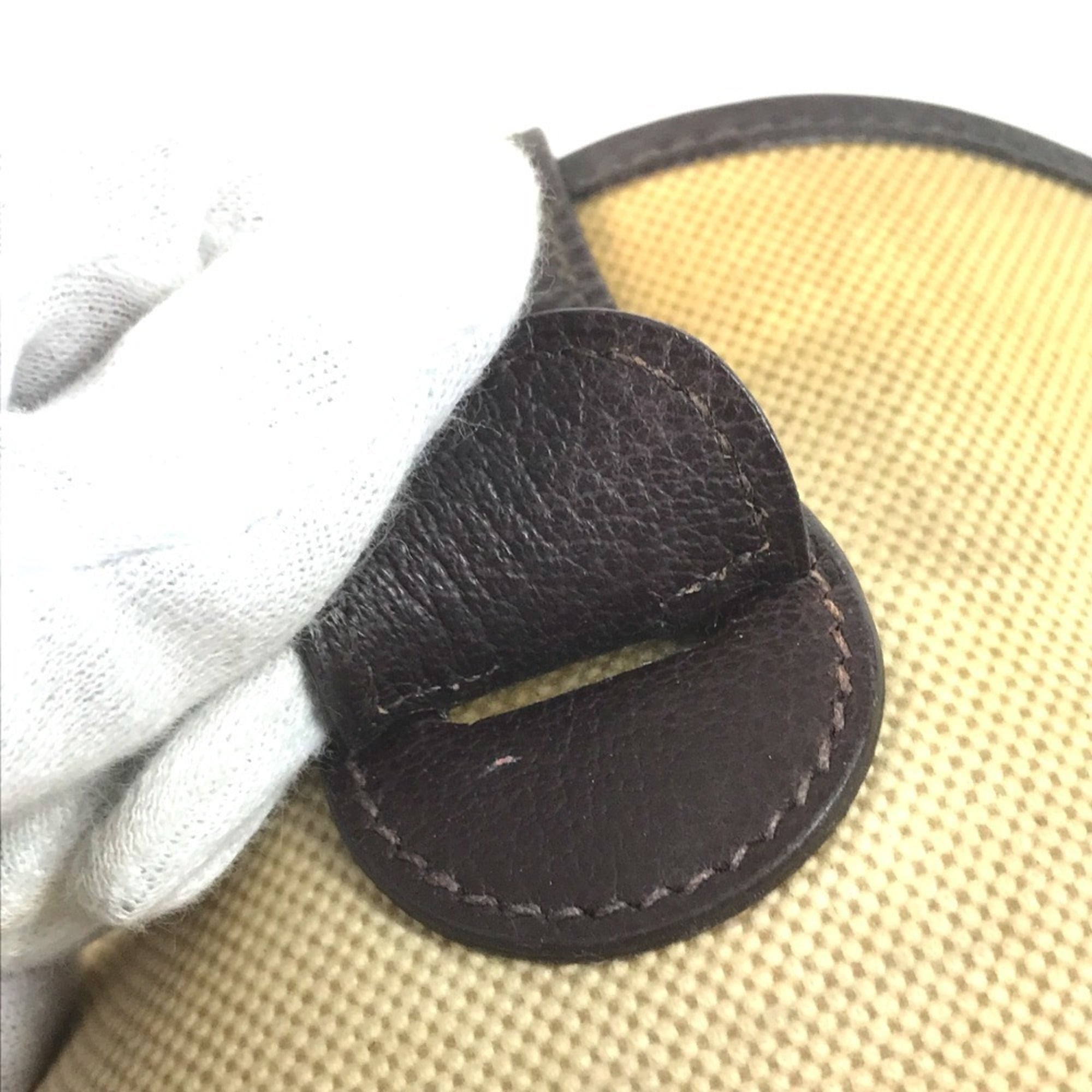 Hermes Beige Brown Yellow Leather Coated Canvas Shoulder Bag (Pre-Owned)