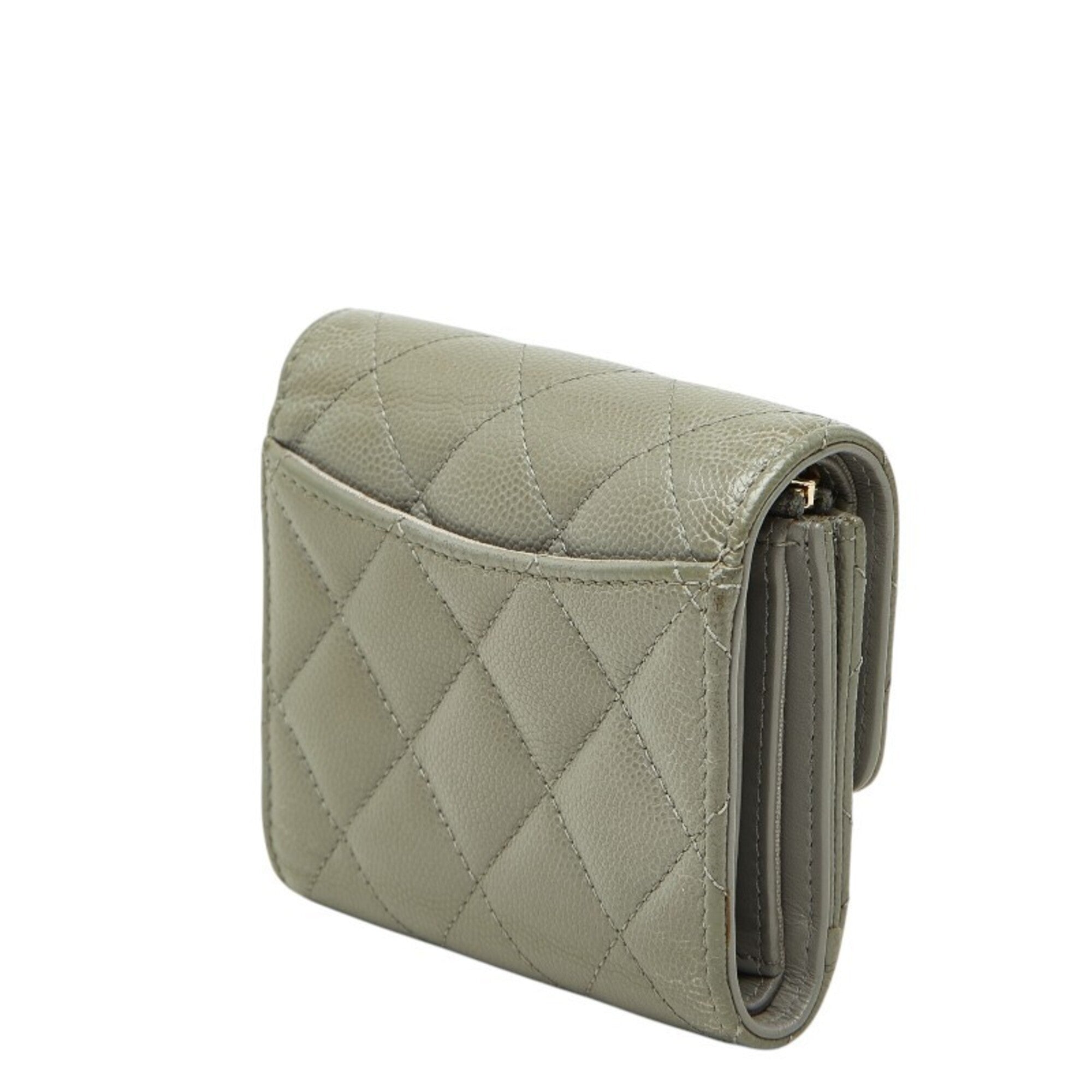 Chanel Gray Grained Calfskin Wallet (Tri-Fold) (Pre-Owned)