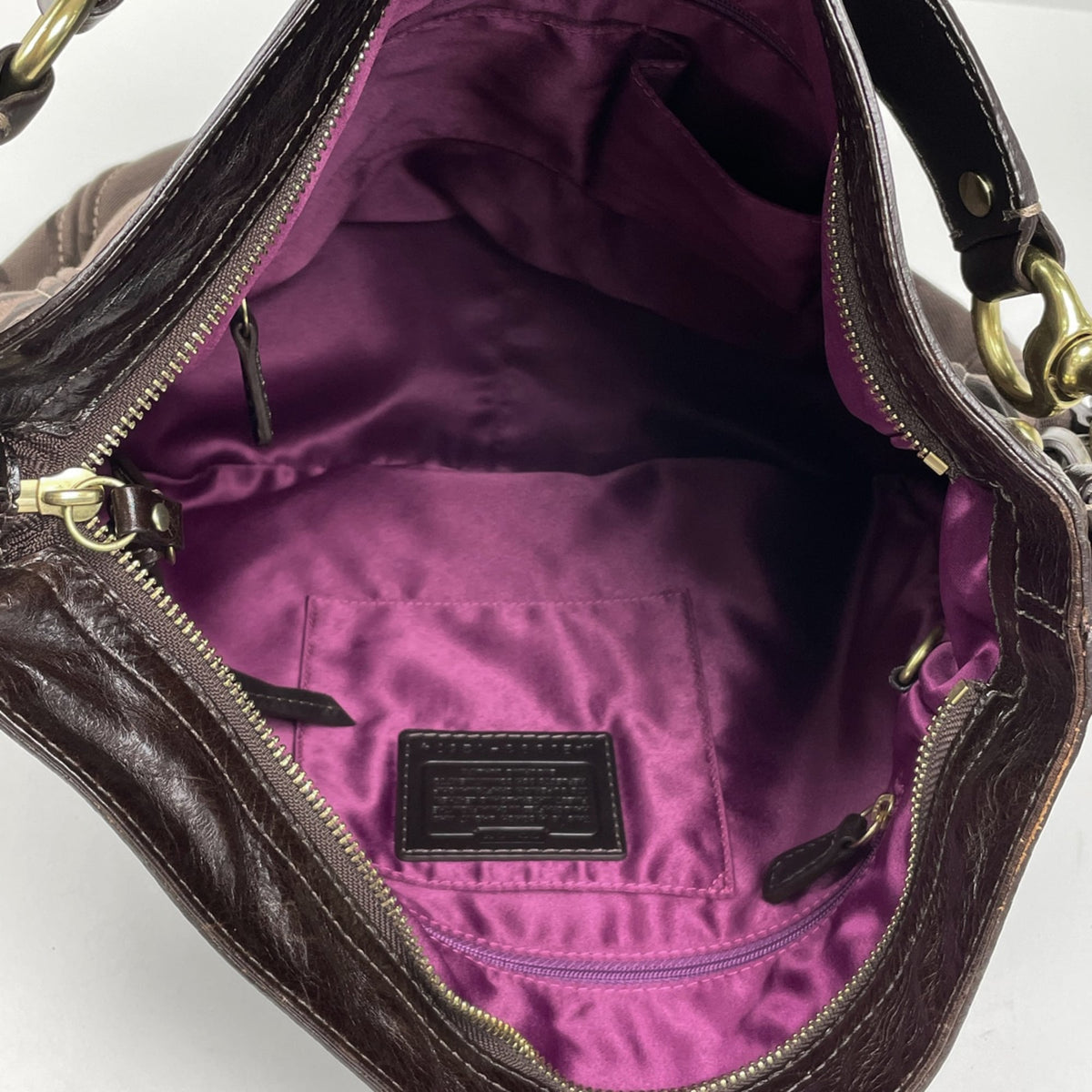 Coach Signature Brown Canvas Leather Shoulder Bag (Pre-Owned)