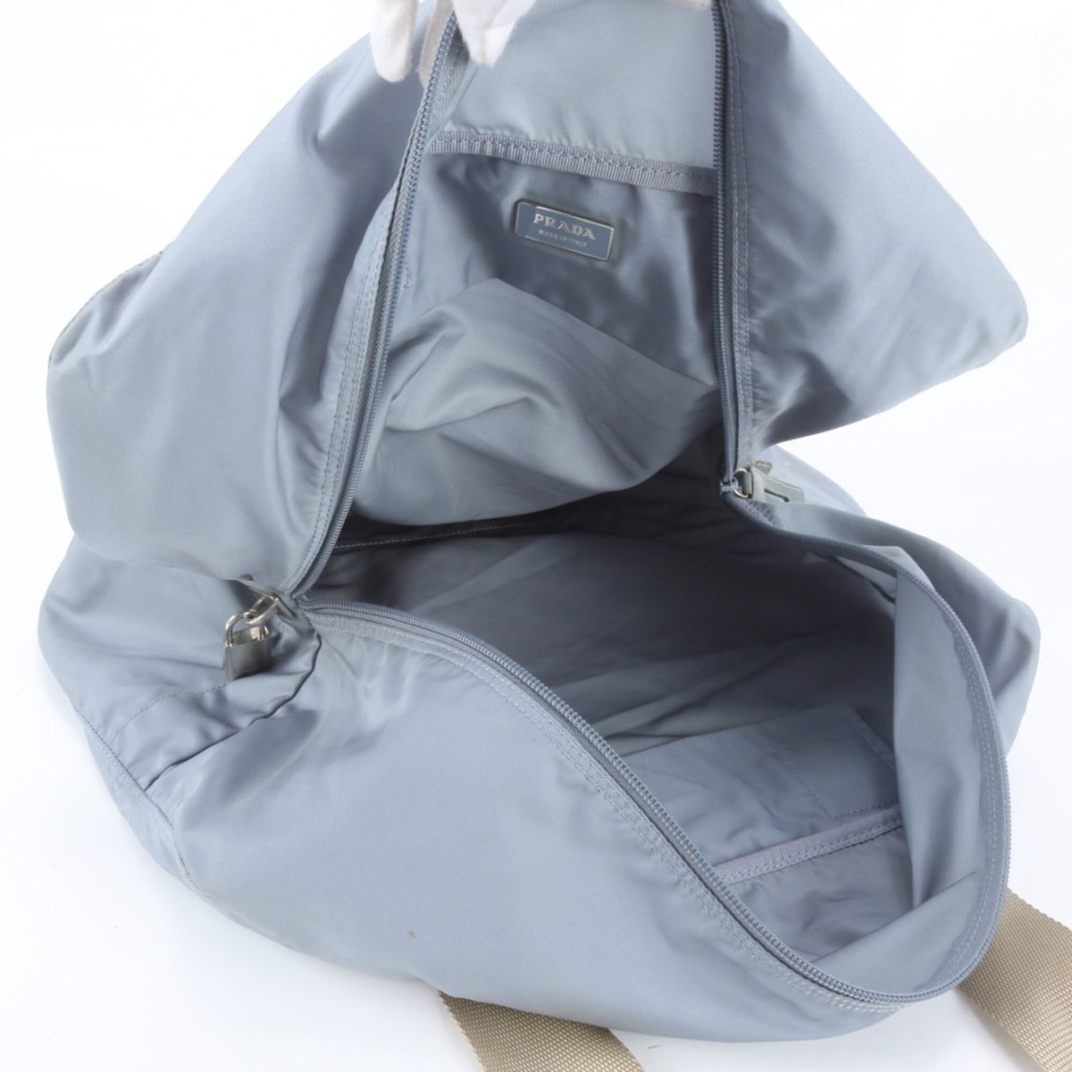 Prada Blue Leather Nylon Boston Bag Tote Bag (Pre-Owned)