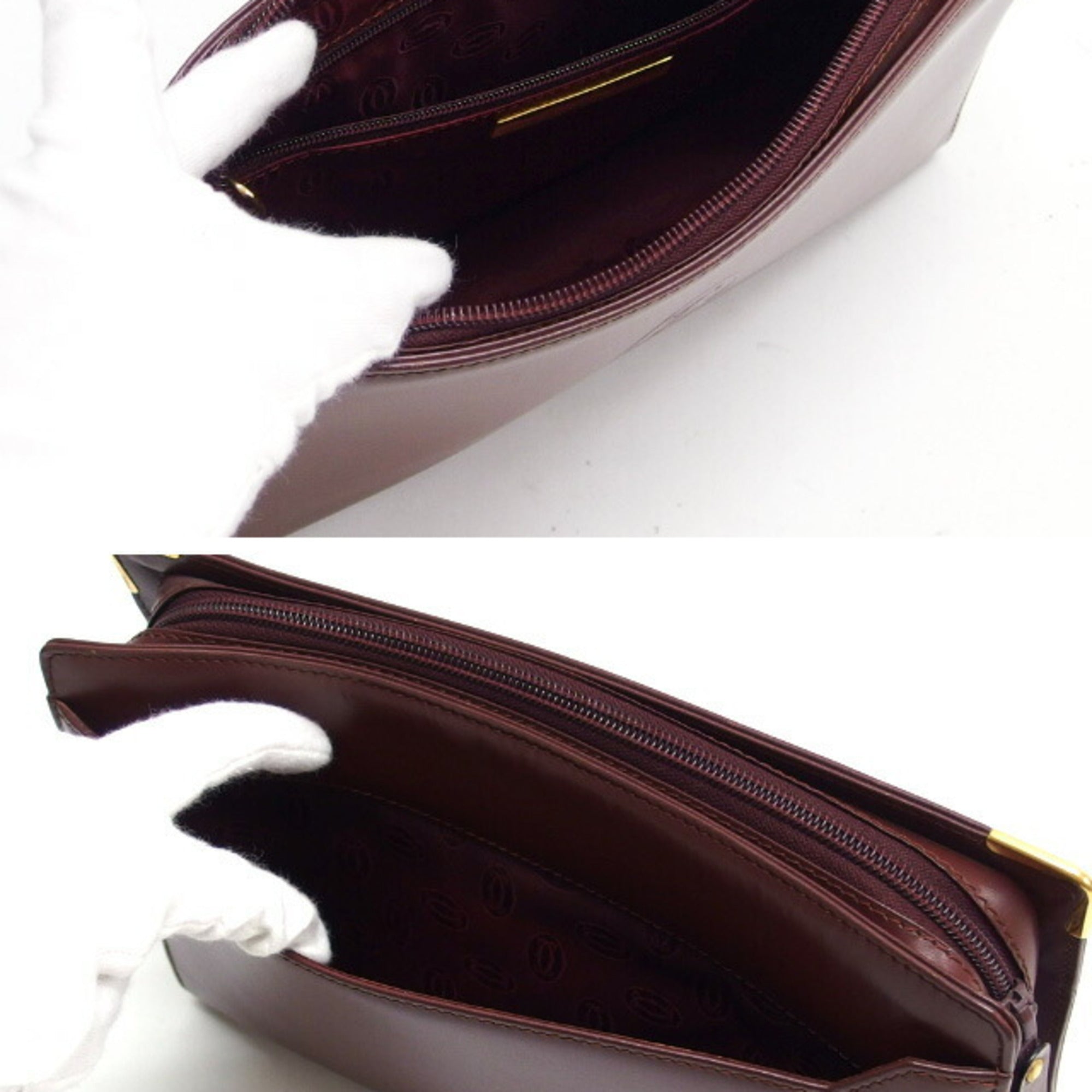 Cartier Bordeaux Red Color Leather Clutch Bag Pouch (Pre-Owned)