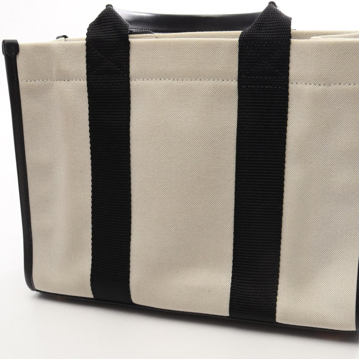 Balenciaga Black Ivory Canvas Leather Handbag Tote Bag (Pre-Owned)
