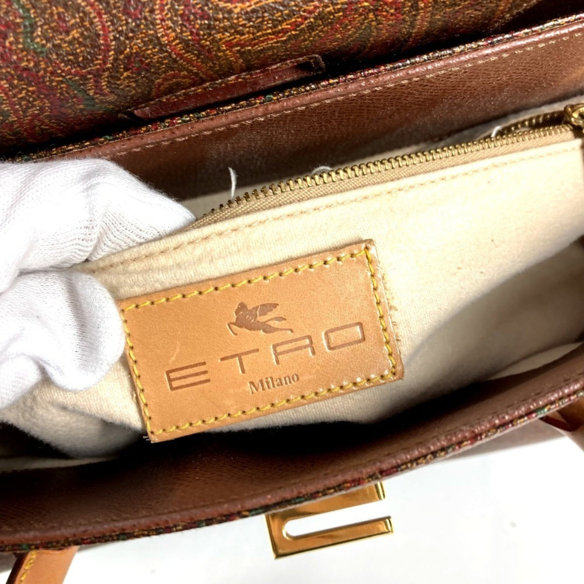 Etro Brown Leather Boston Bag Handbag Tote Bag (Pre-Owned)