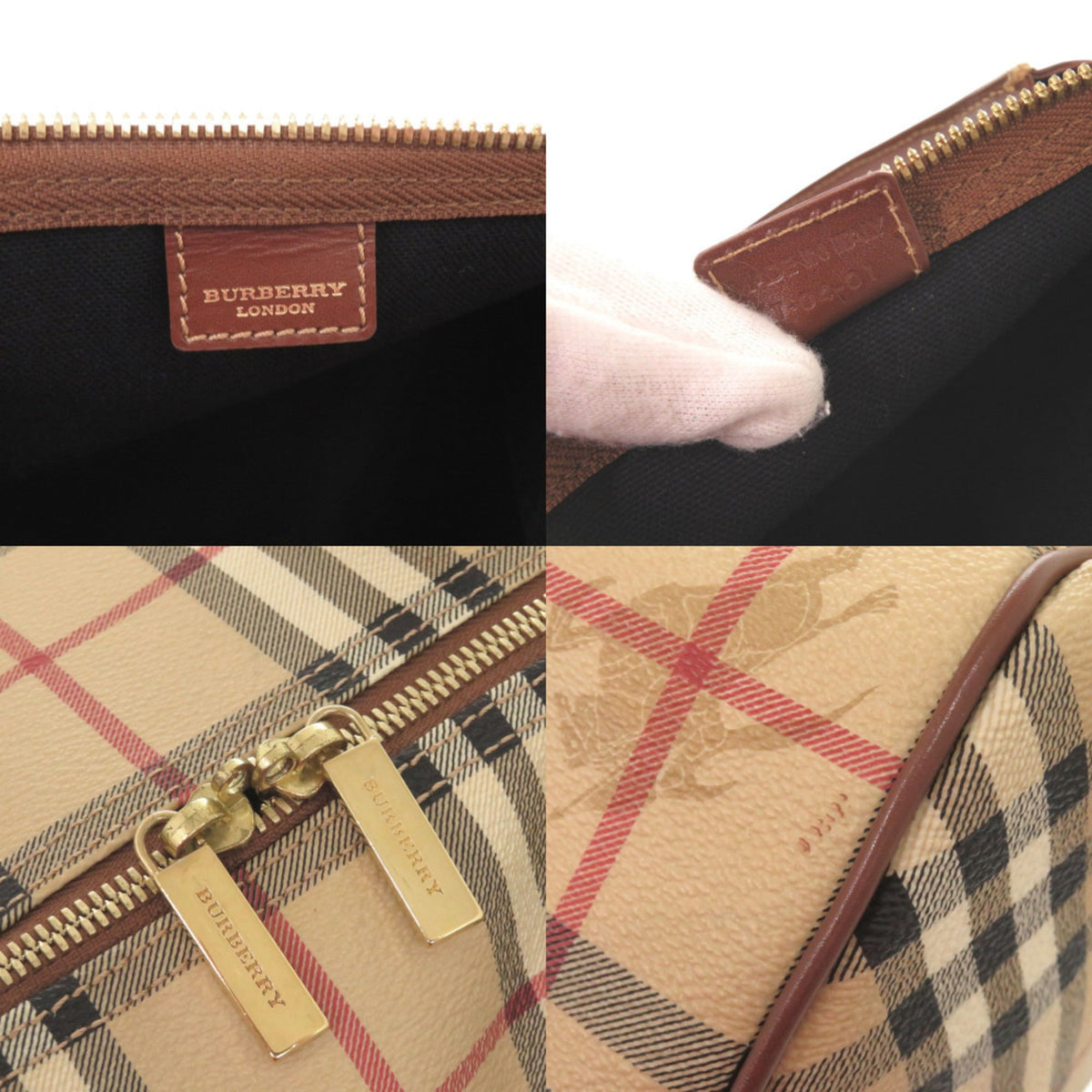 Burberry Beige Pvc Leather Boston Bag (Pre-Owned)