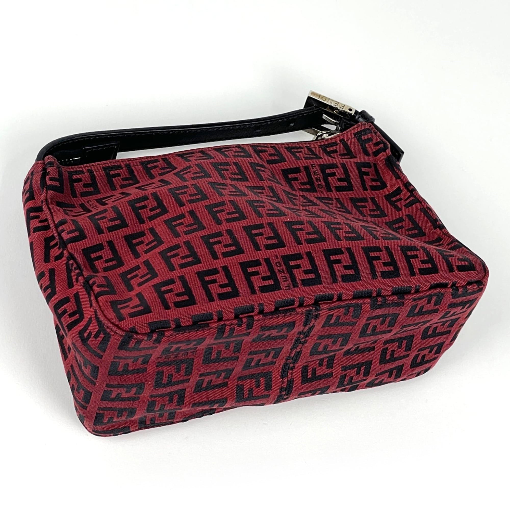 Fendi Zucchino Black Red Color Canvas Handbag (Pre-Owned)