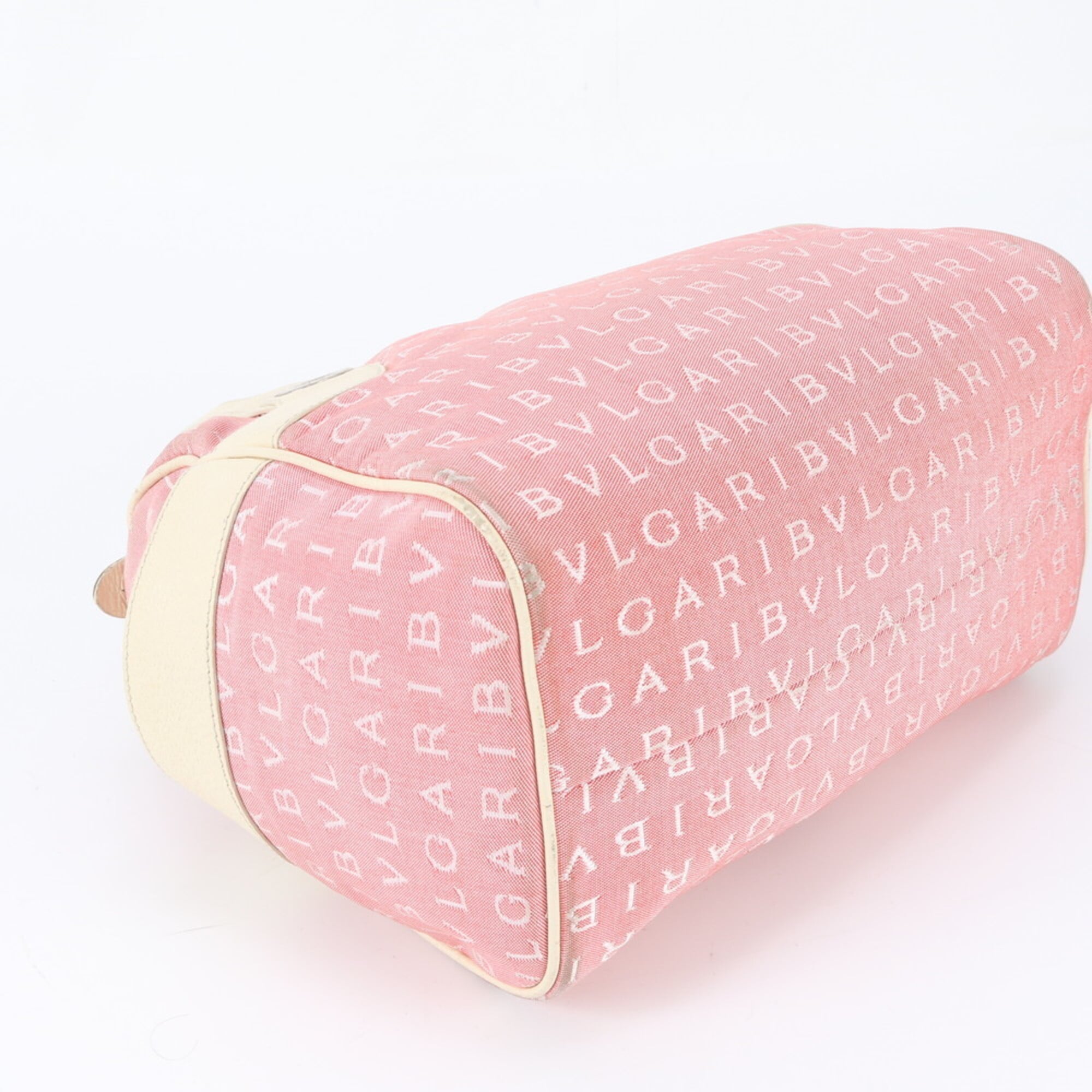 Bvlgari Logomania Beige Pink Canvas Leather Handbag (Pre-Owned)