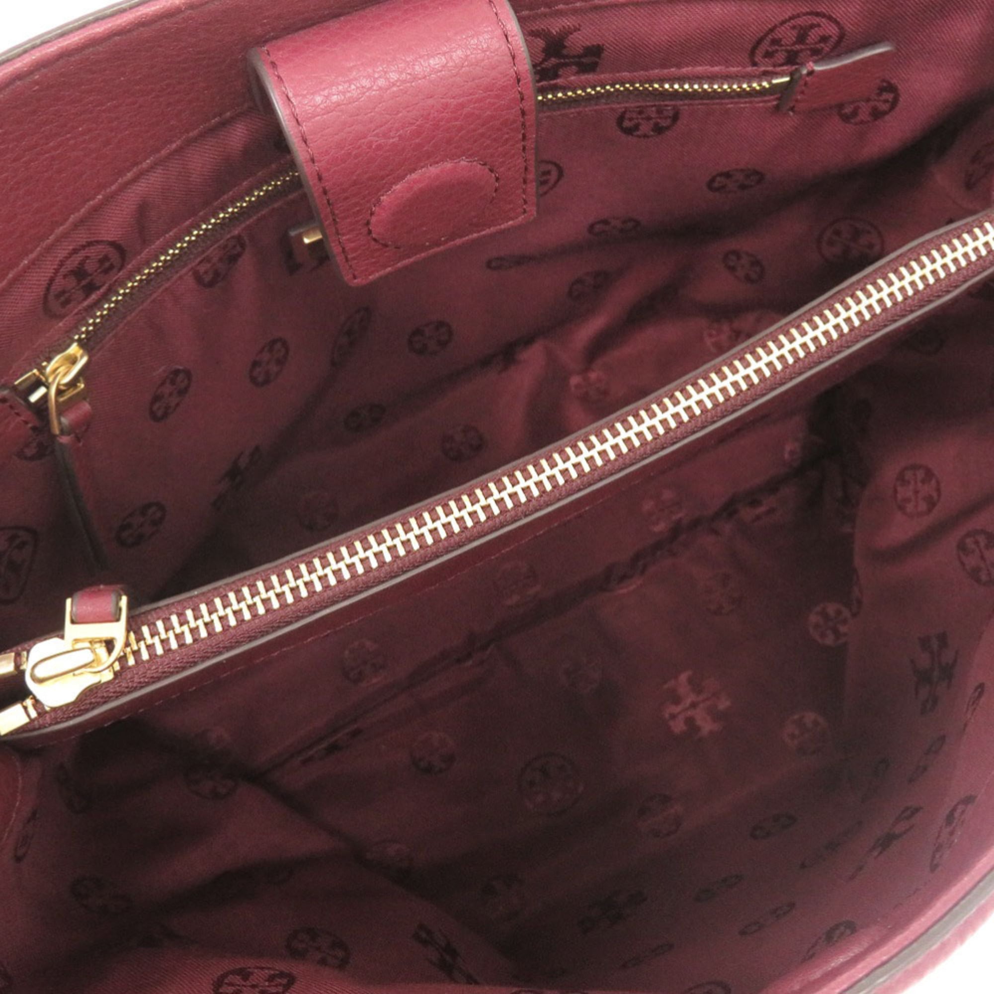 Tory Burch Bordeaux Leather Handbag Shoulder Bag (Pre-Owned)