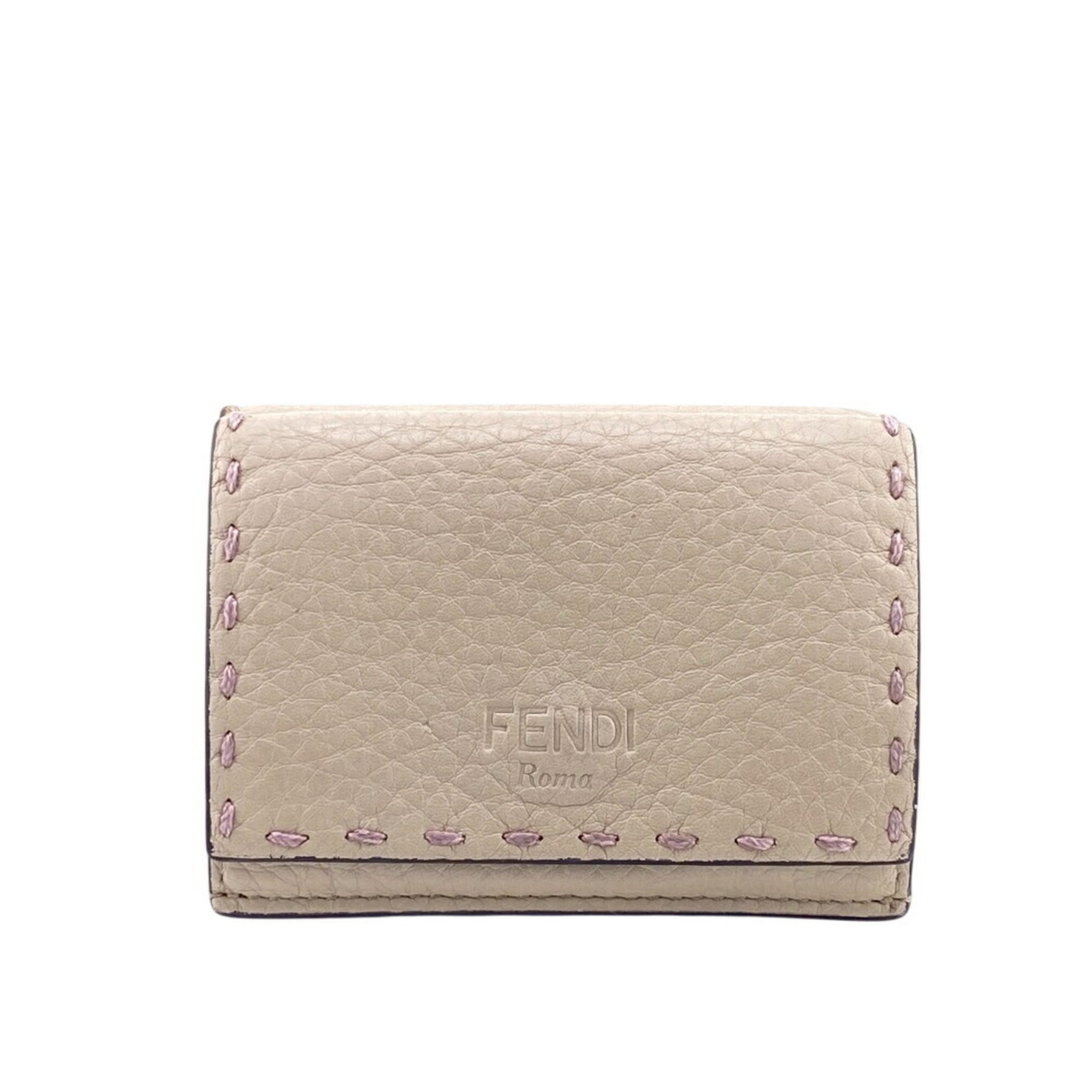 Fendi Beige Leather Wallet (Tri-Fold) (Pre-Owned)