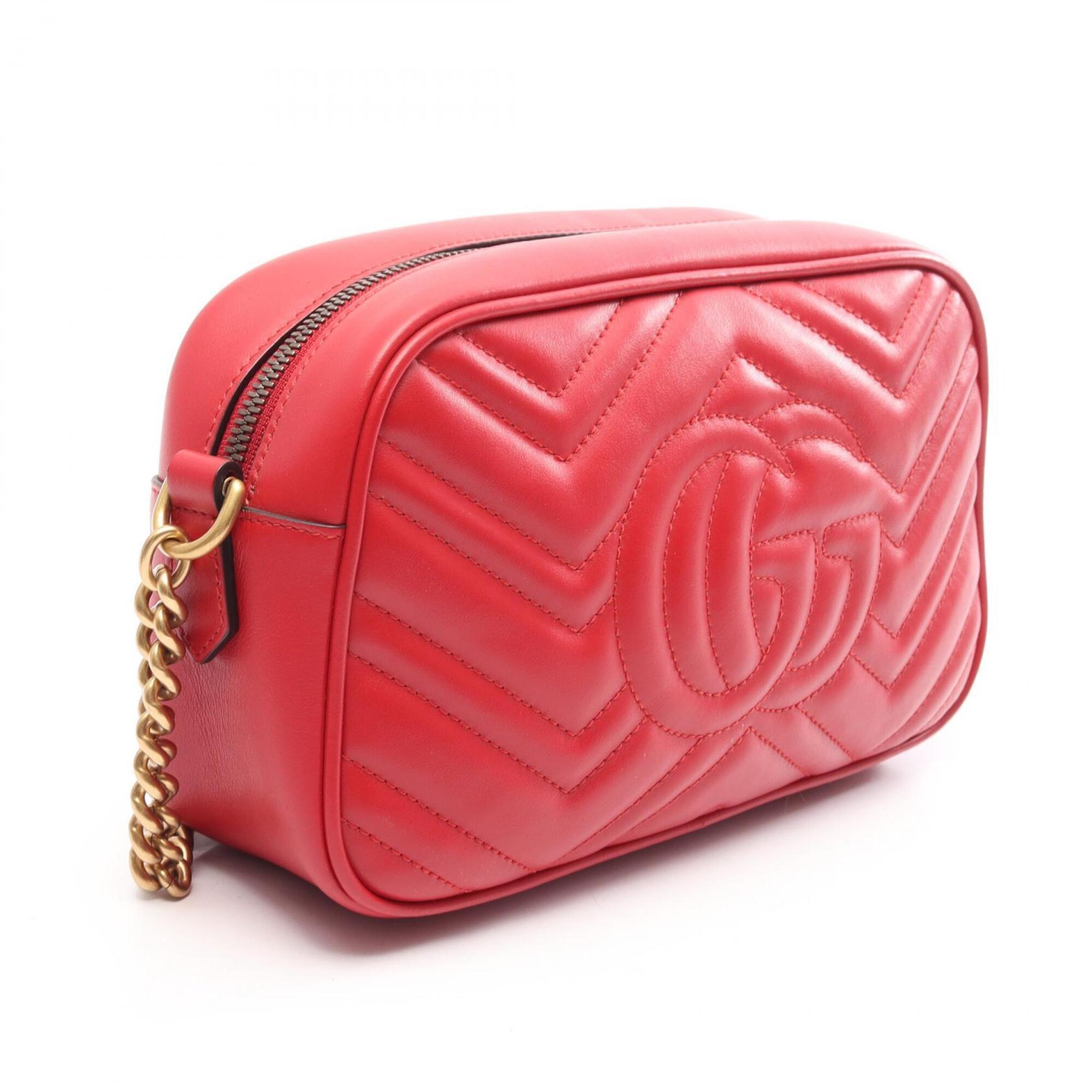 Gucci Red Color Leather Shoulder Bag (Pre-Owned)