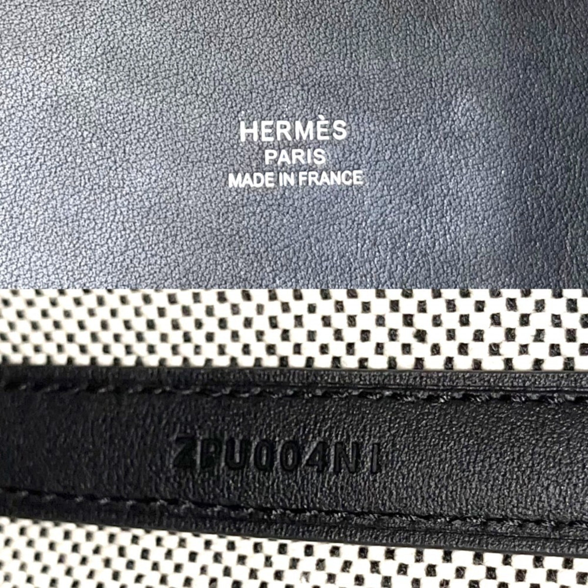 Hermes Beige Black Canvas Leather Handbag Shoulder Bag (Pre-Owned)