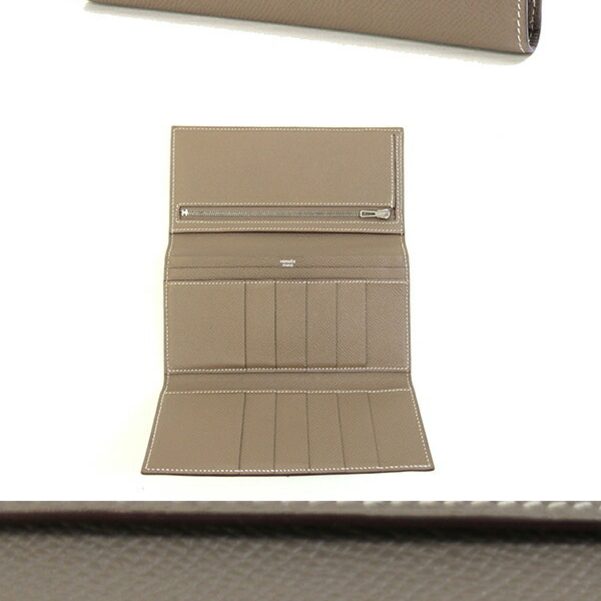 Hermes Etoupe Gray Epsom Leather Long Wallet (Tri-Fold) (Pre-Owned)