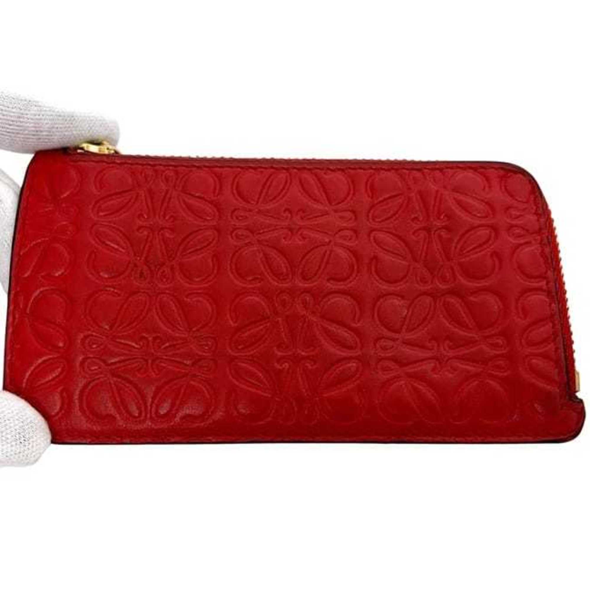 Loewe Red Color Leather Long Wallet (Bi-Fold) (Pre-Owned)