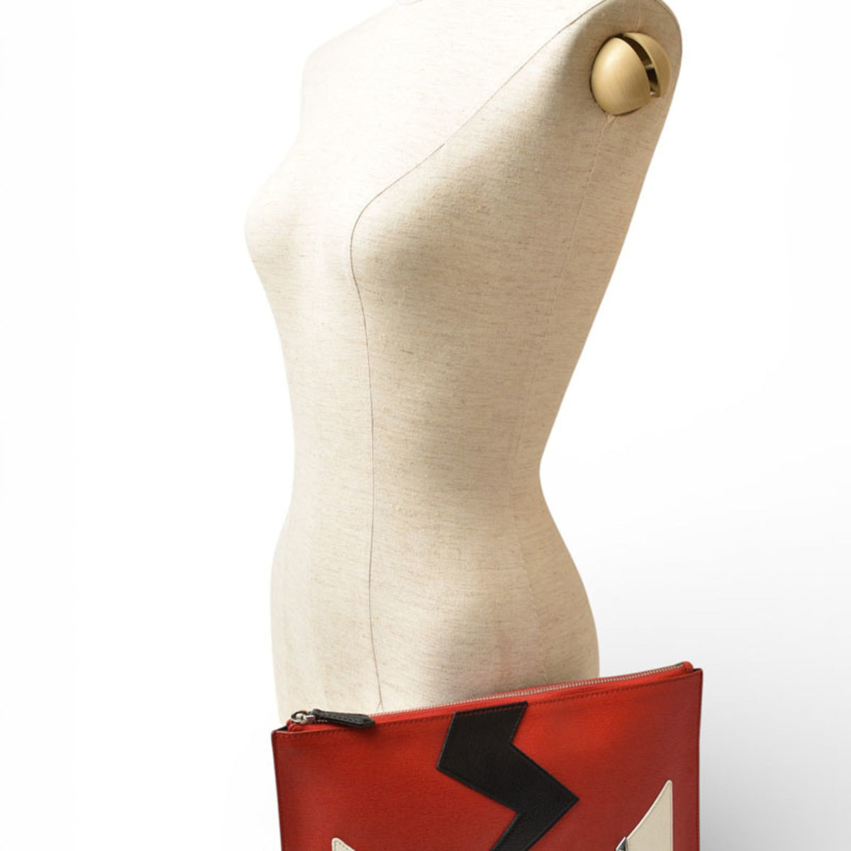 Fendi Black Red Color Canvas Clutch Bag (Pre-Owned)