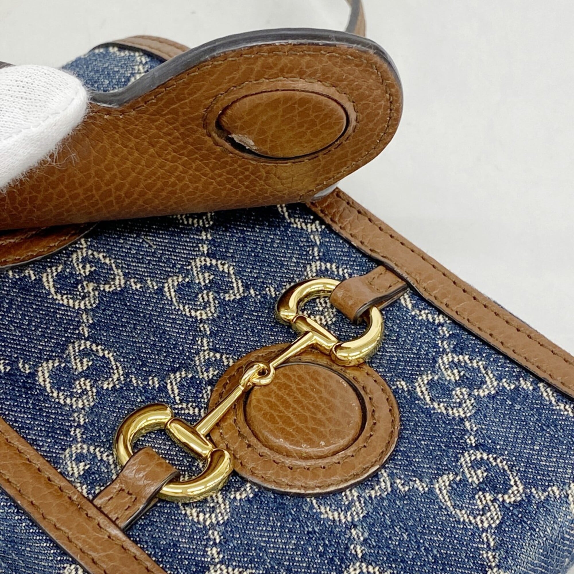 Gucci Blue Brown Denim Shoulder Bag (Pre-Owned)