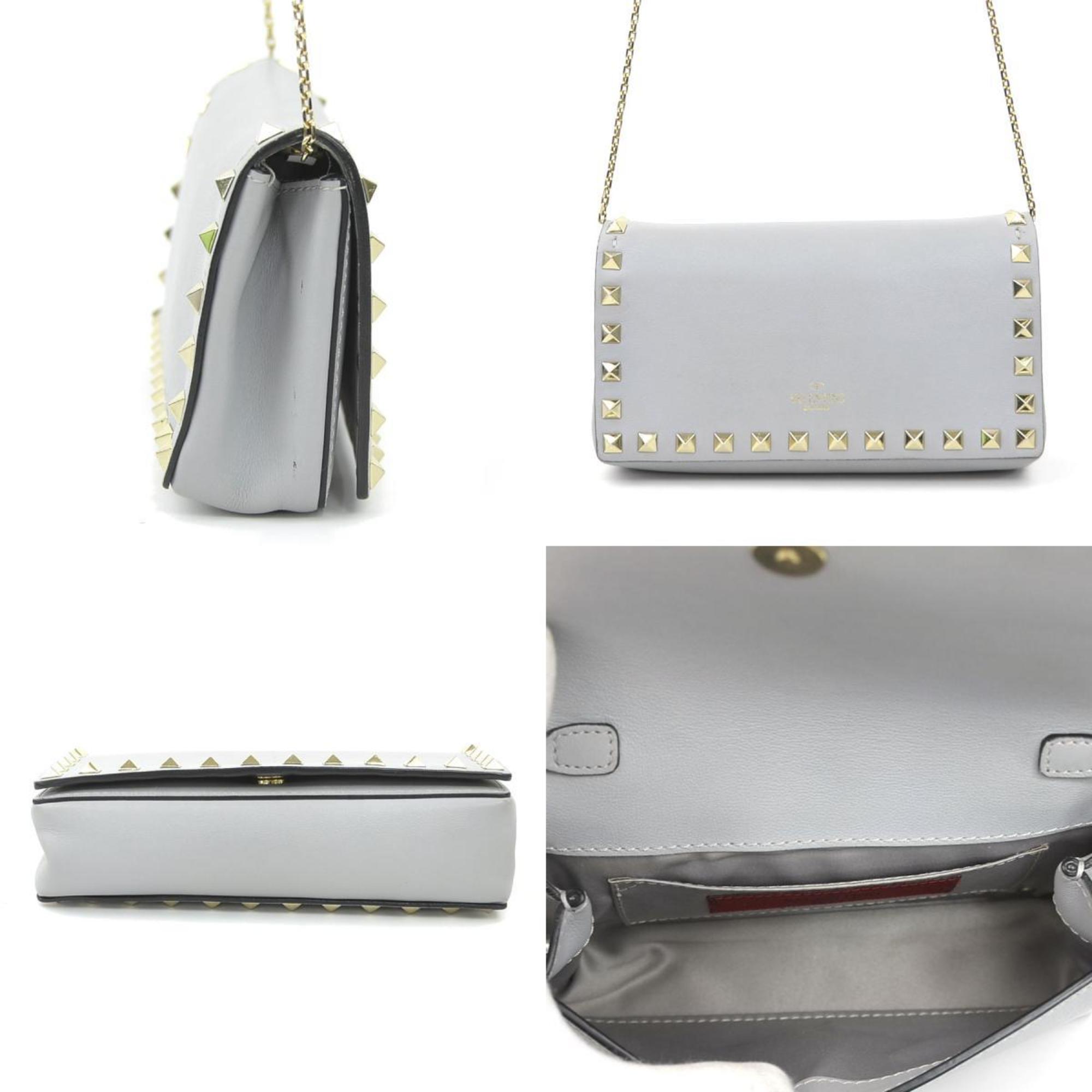 Valentino Garavani Light Gray Leather Shoulder Bag (Pre-Owned)