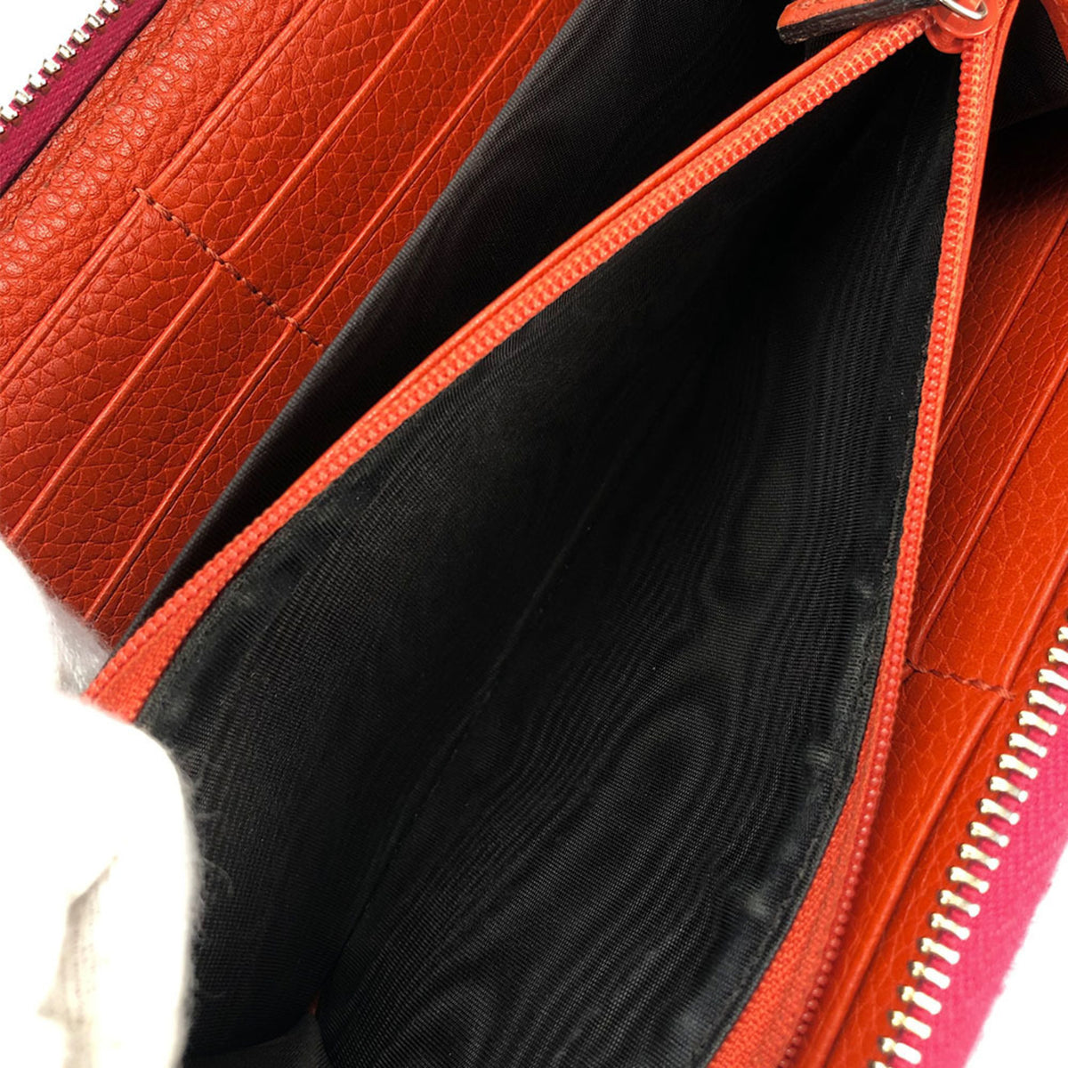 Gucci Bamboo Orange Pink Leather Long Wallet (Bi-Fold) (Pre-Owned)