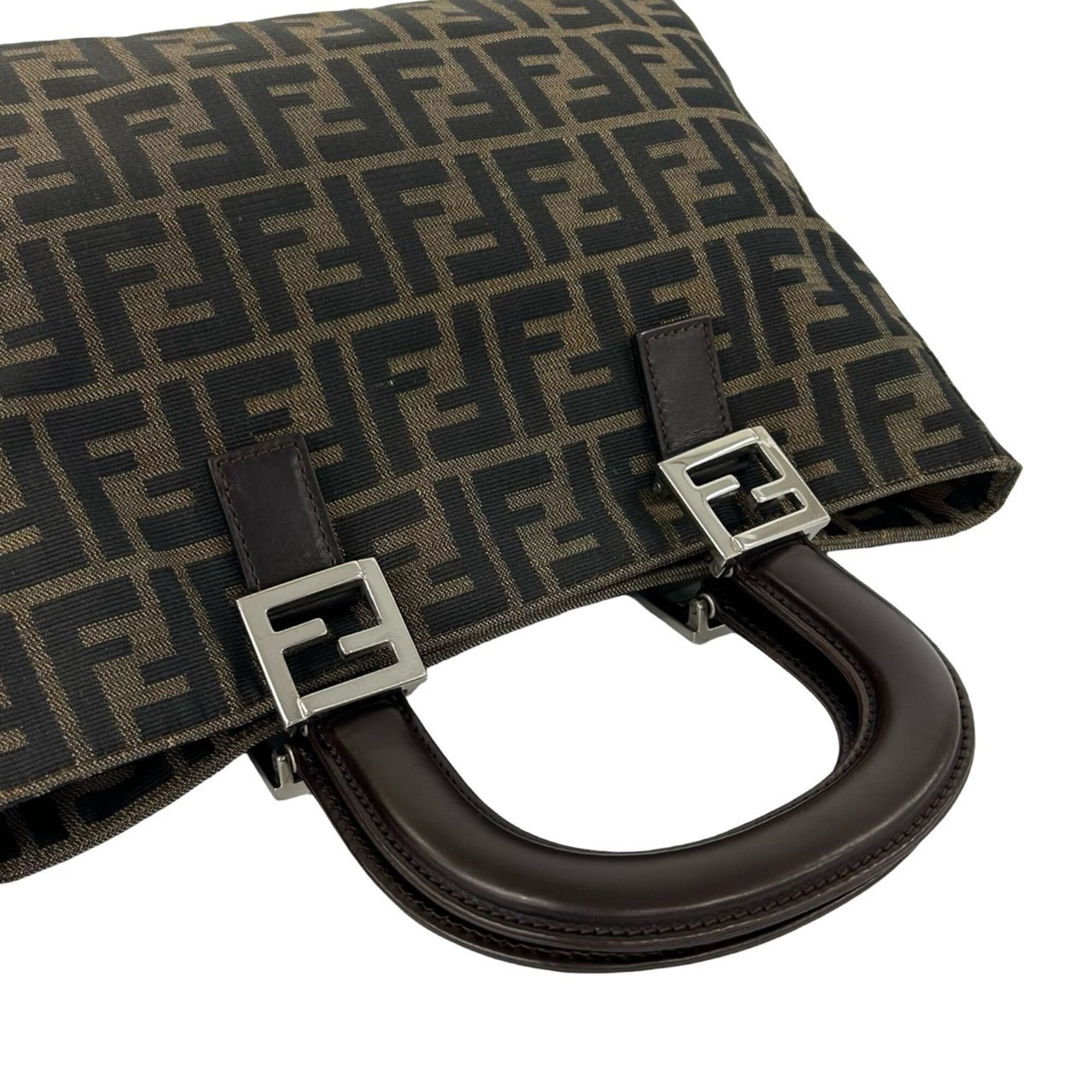 Fendi Black Brown Canvas Leather Handbag Tote Bag (Pre-Owned)