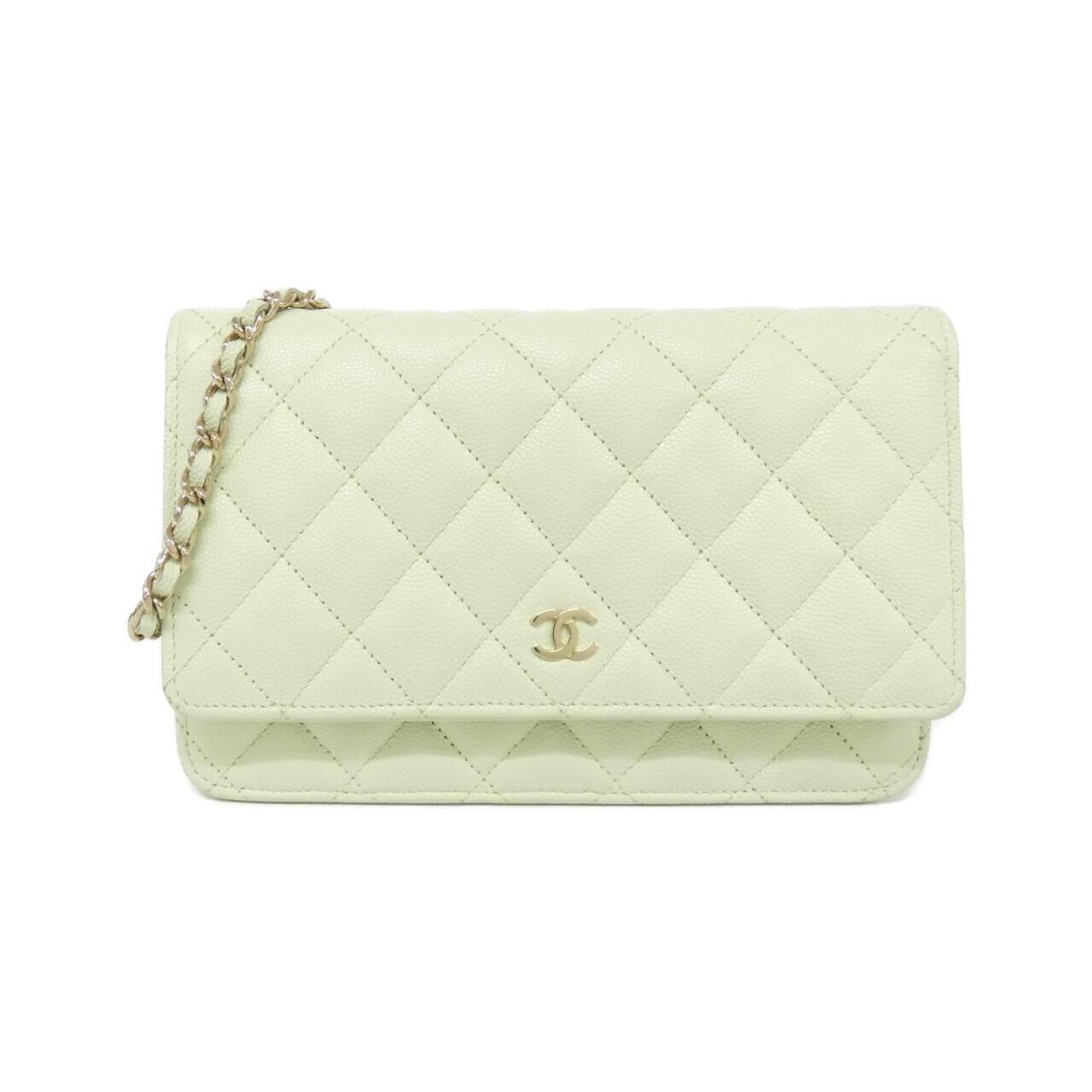 Chanel Light Green Grained Calfskin Chain/Shoulder Wallet (Pre-Owned)