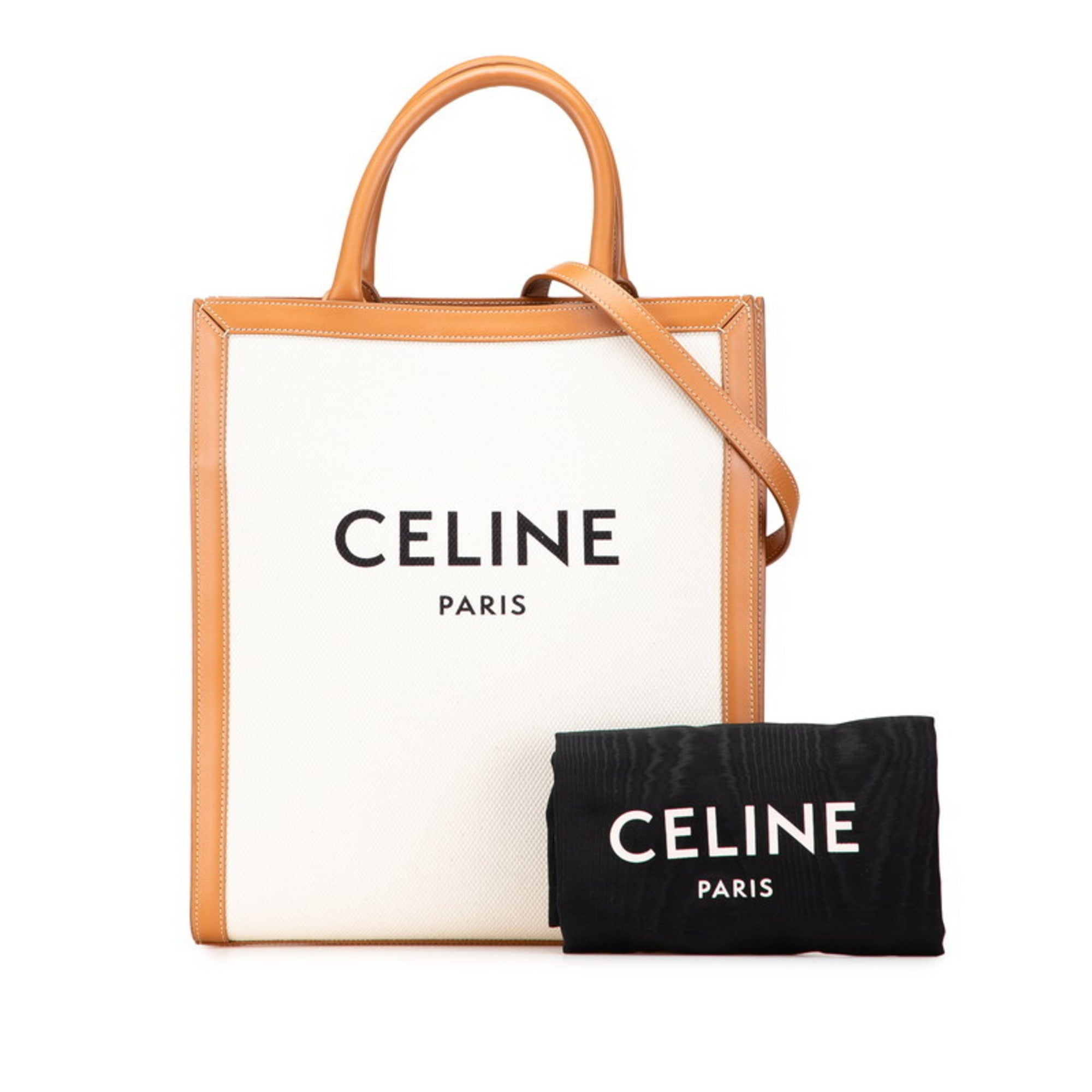 Celine Cabas Brown Canvas Leather Handbag Shoulder Bag (Pre-Owned)