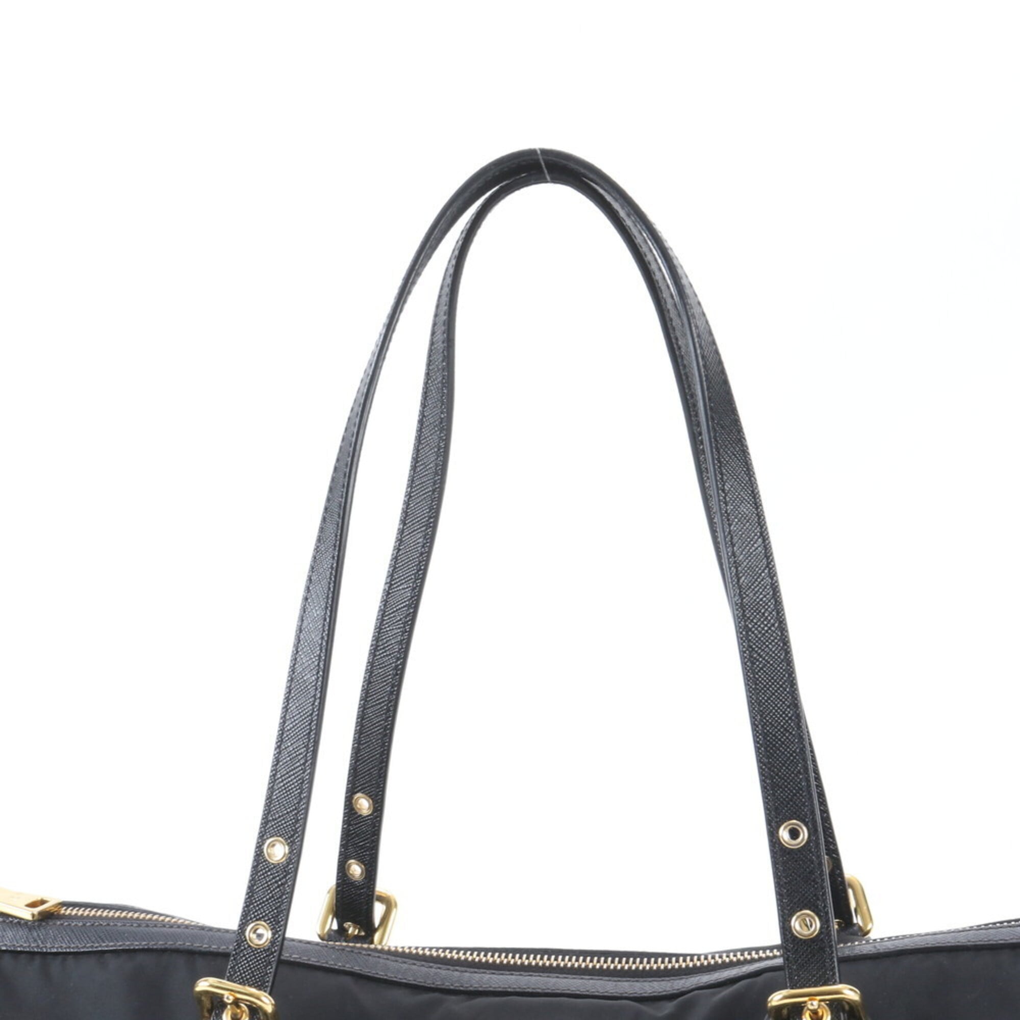 Prada Saffiano Black Nylon Leather Tote Bag (Pre-Owned)