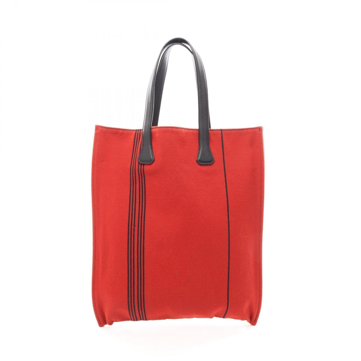 Hermes Black Red Color Canvas Swift Leather Handbag Tote Bag (Pre-Owned)