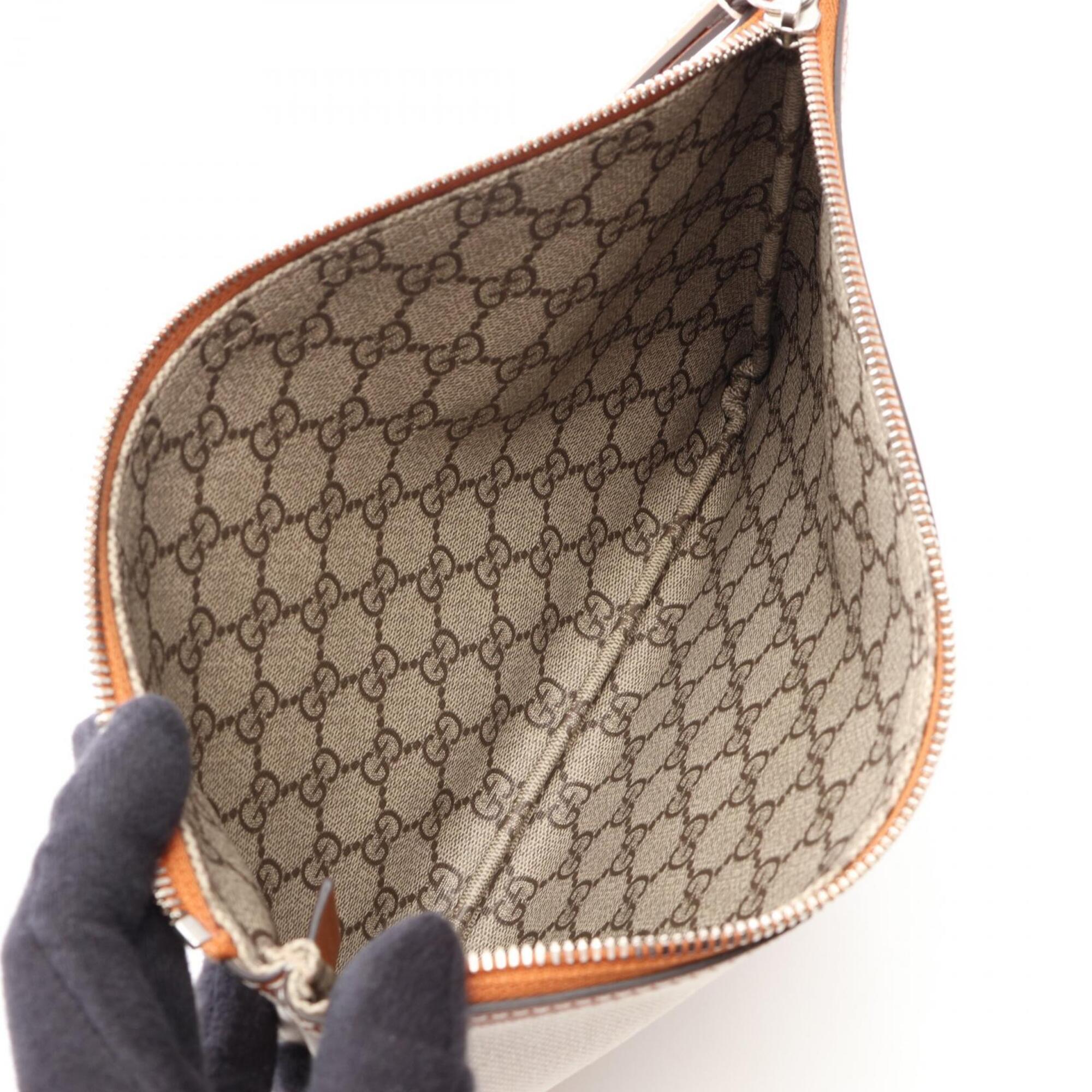 Gucci Brown Ivory Canvas Leather Clutch Bag (Pre-Owned)