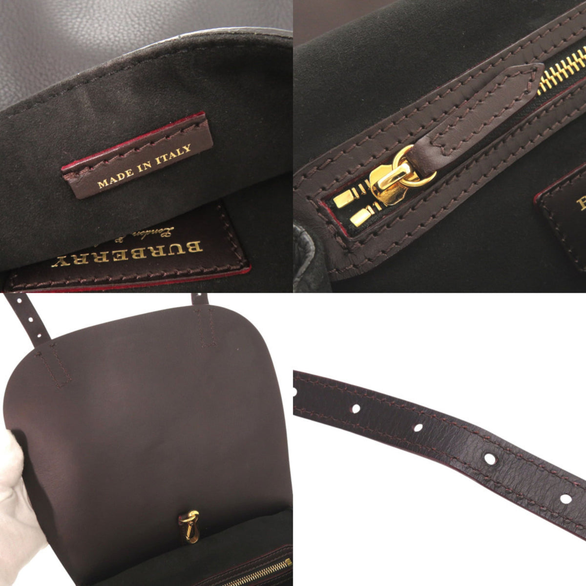 Burberry Black Dark Brown Leather Shoulder Bag (Pre-Owned)