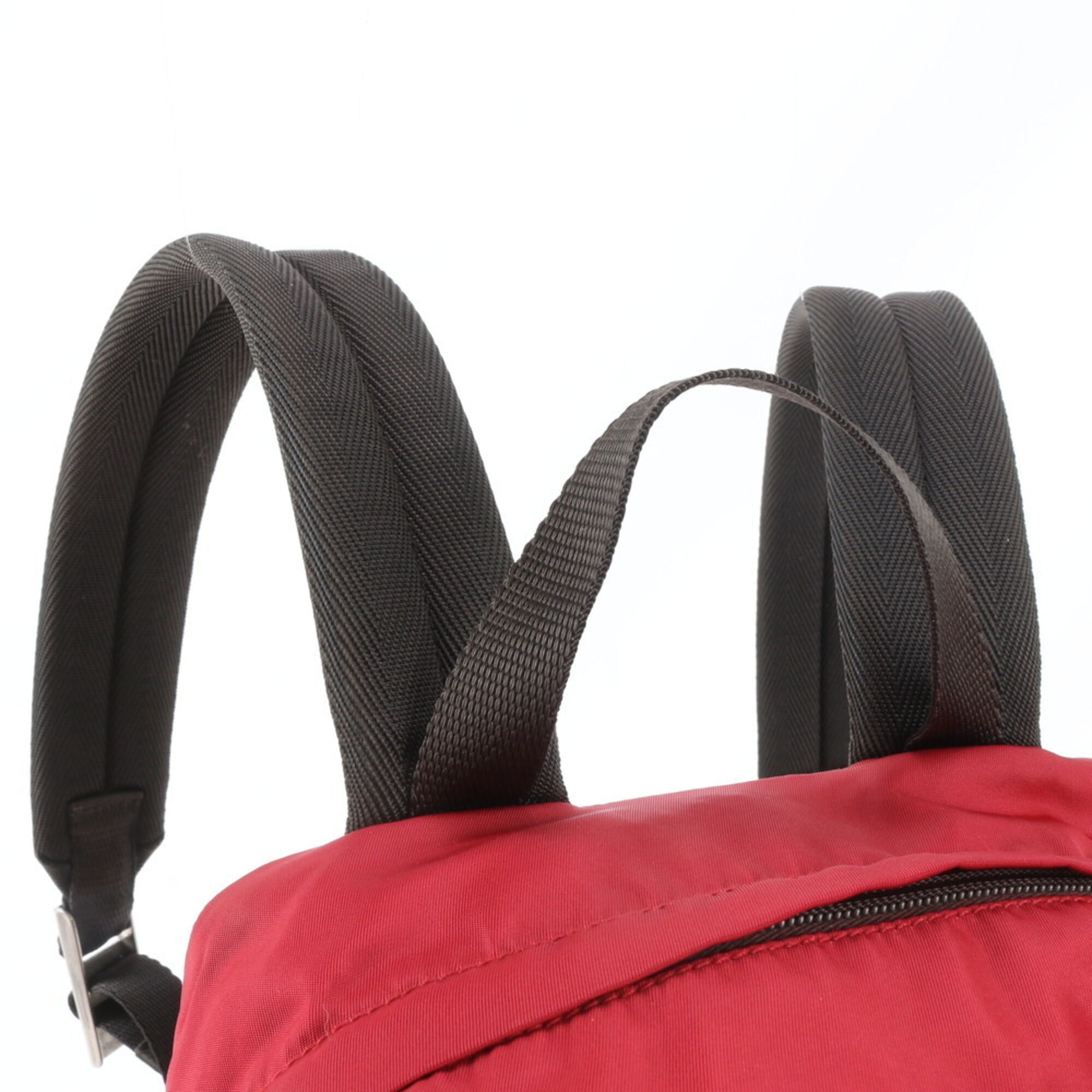 Prada Brown Red Color Nylon Leather Backpack Handbag (Pre-Owned)