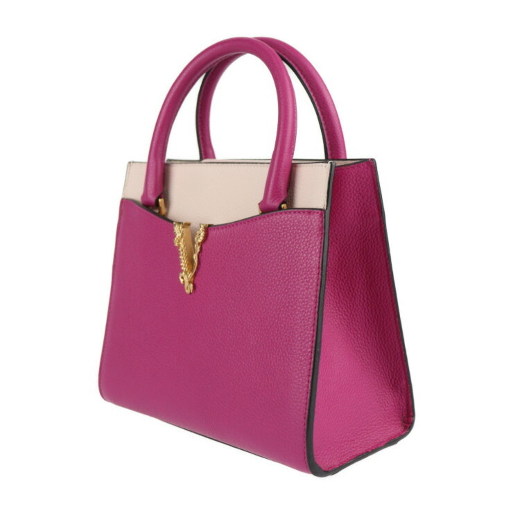 Versace Pink Beige Leather Handbag Shoulder Bag Tote Bag (Pre-Owned)