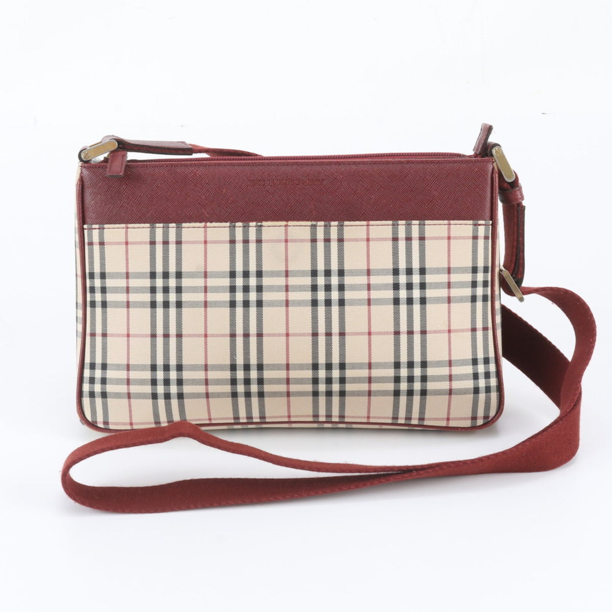 Burberry Beige Red Color Leather Canvas Handbag Shoulder Bag Tote Bag (Pre-Owned)