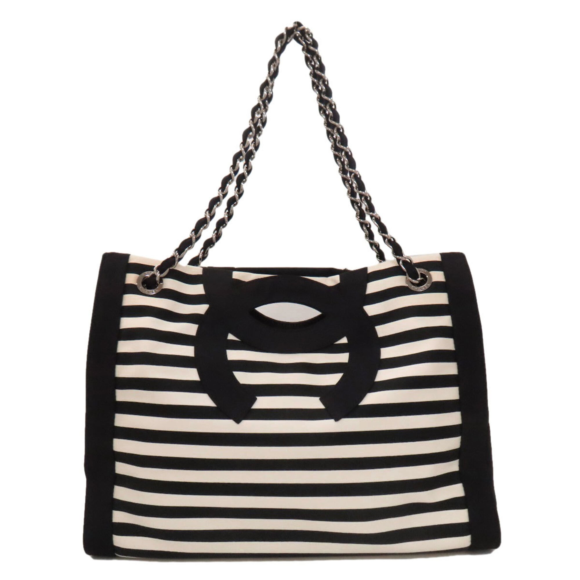 Chanel Black White Nylon Tote Bag (Pre-Owned)