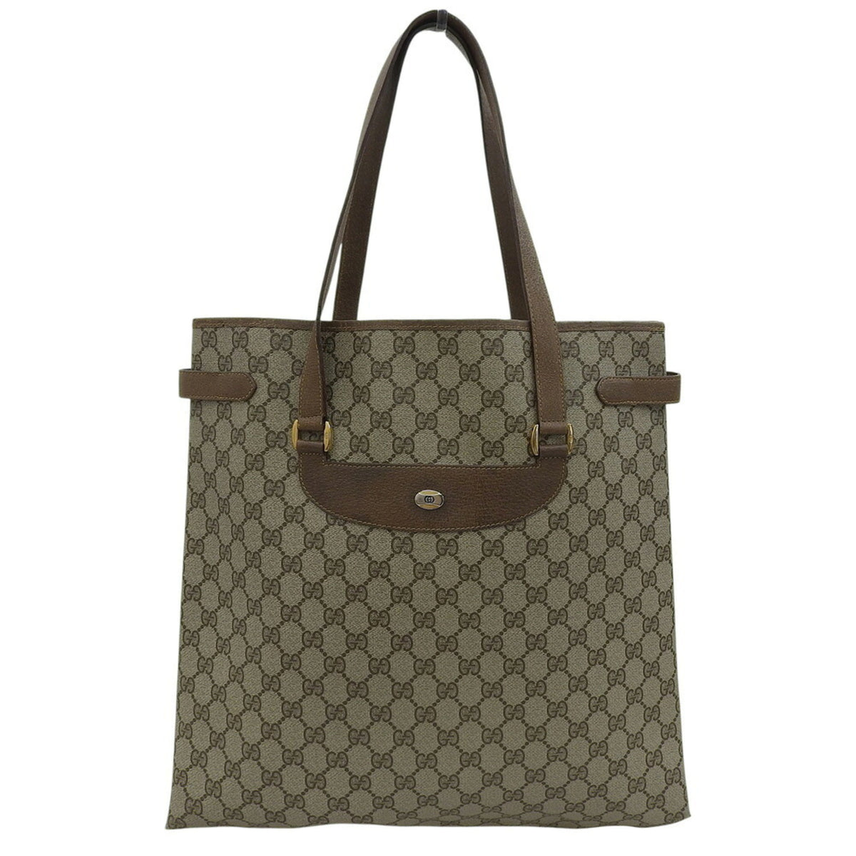 Gucci Beige Brown Gg Plus Pvc Leather Handbag Tote Bag (Pre-Owned)