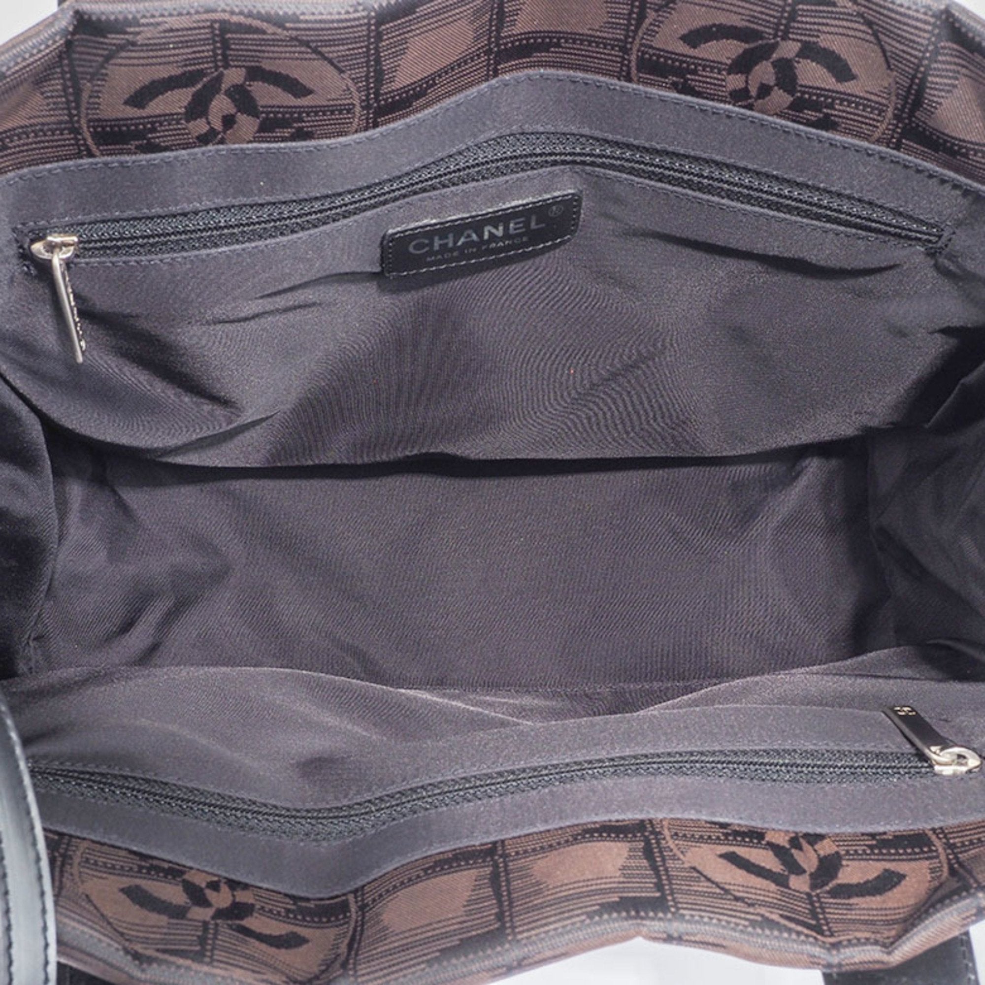 Chanel New Travel Line Brown Jacquard Leather Tote Bag (Pre-Owned)