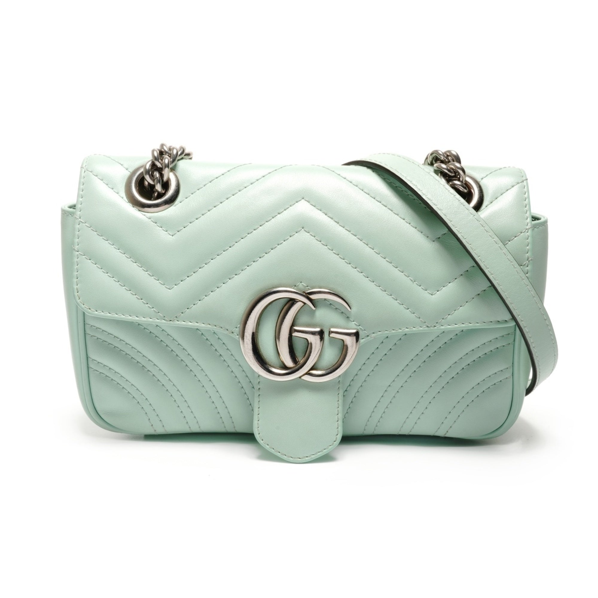 Gucci Gg Marmont Green Leather Shoulder Bag (Pre-Owned)