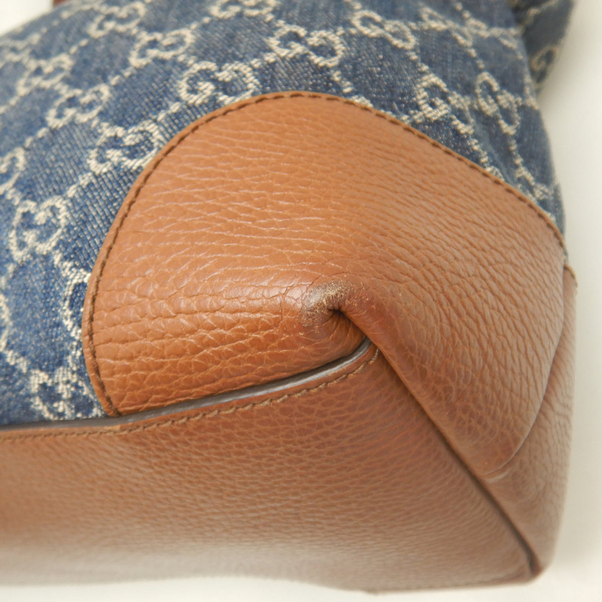 Gucci Ophidia Blue Brown Denim Leather Tote Bag (Pre-Owned)