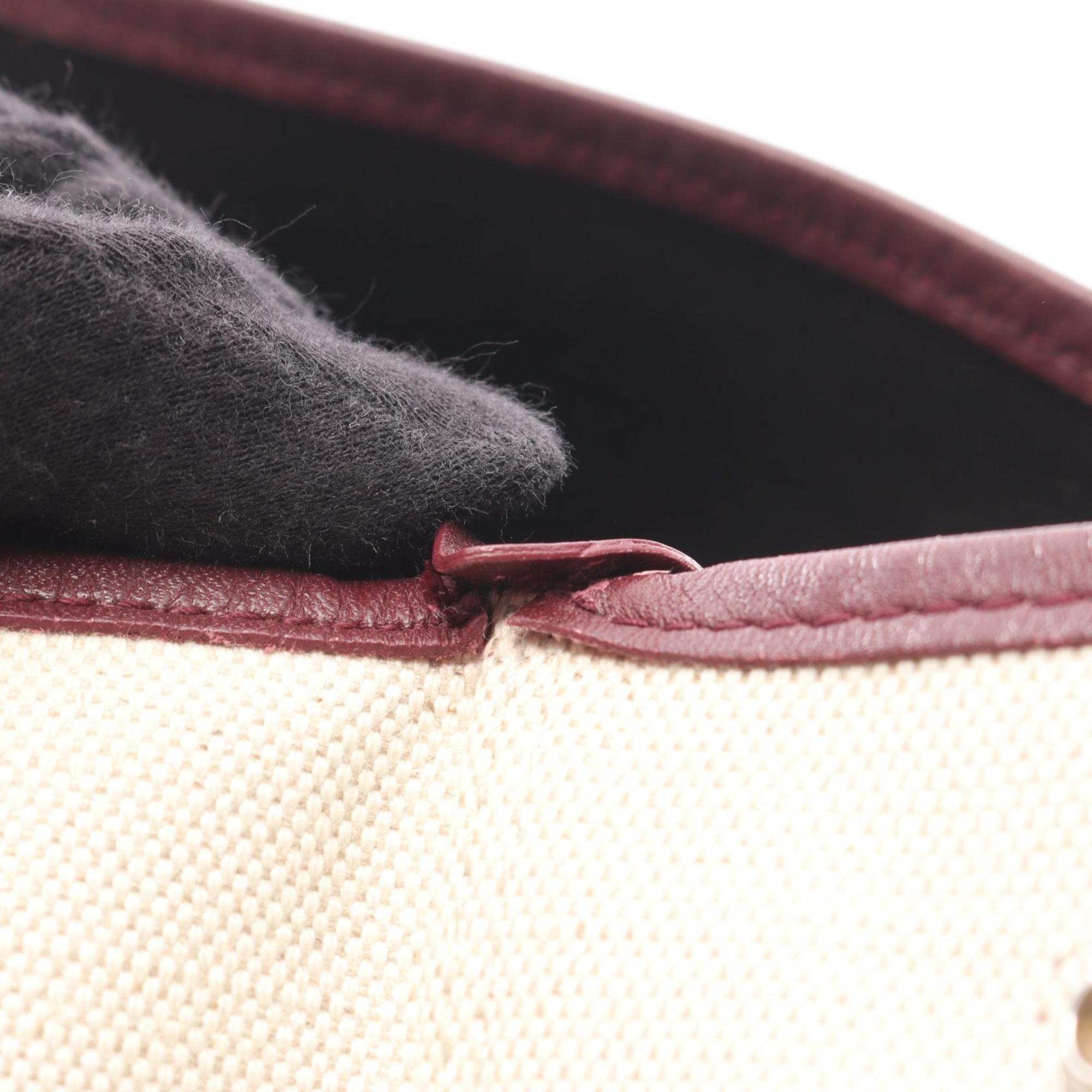Balenciaga Bordeaux Ivory Canvas Leather Pouch Tote Bag (Pre-Owned)