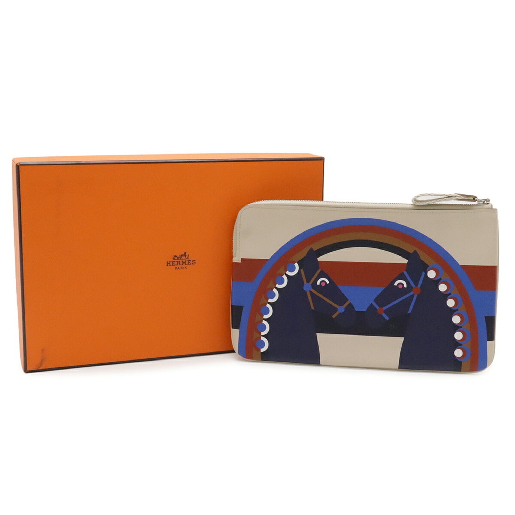 Hermes Beige Leather Clutch Bag Handbag Pouch (Pre-Owned)