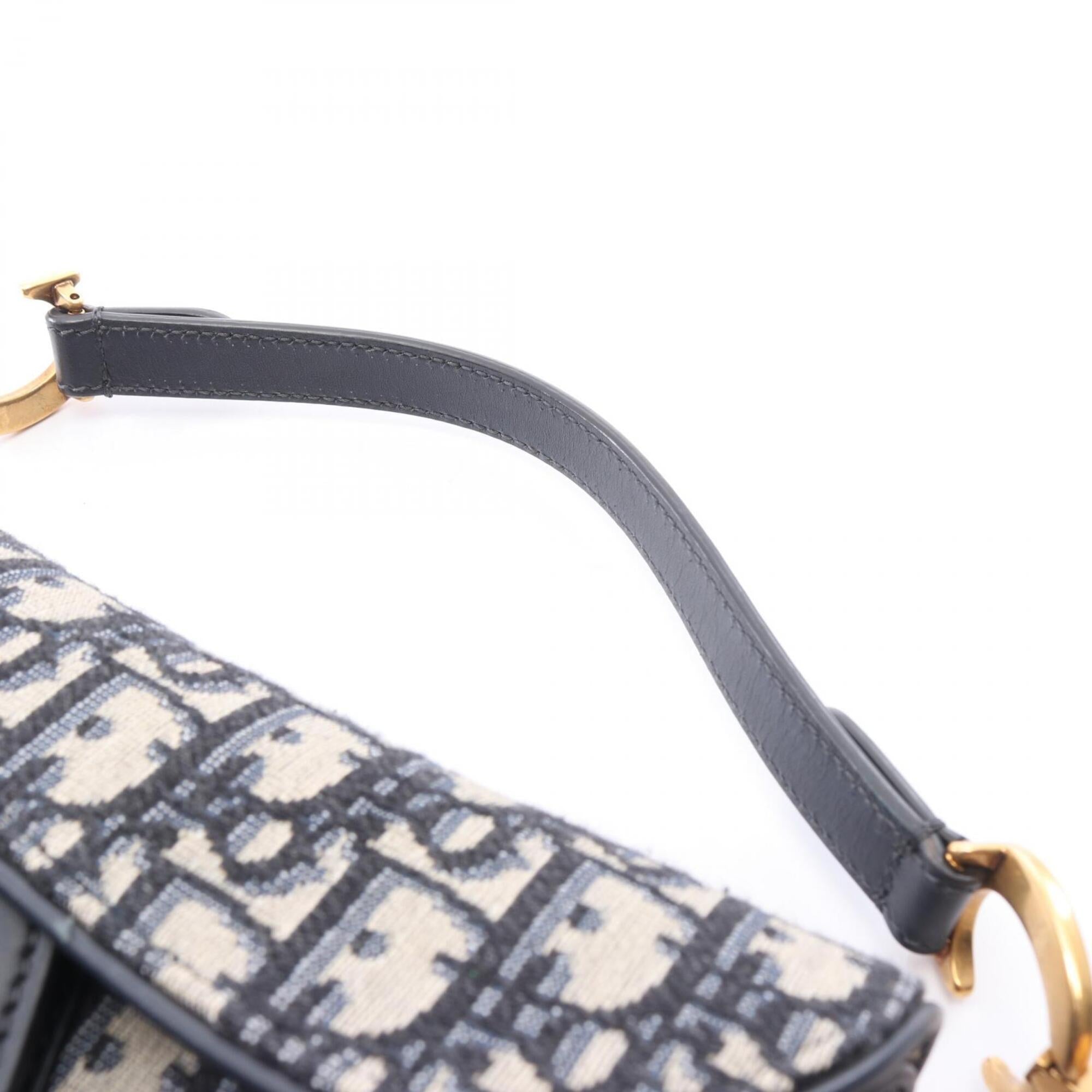 Christian Dior Ivory Navy Canvas Leather Handbag Saddle Bag (Pre-Owned)